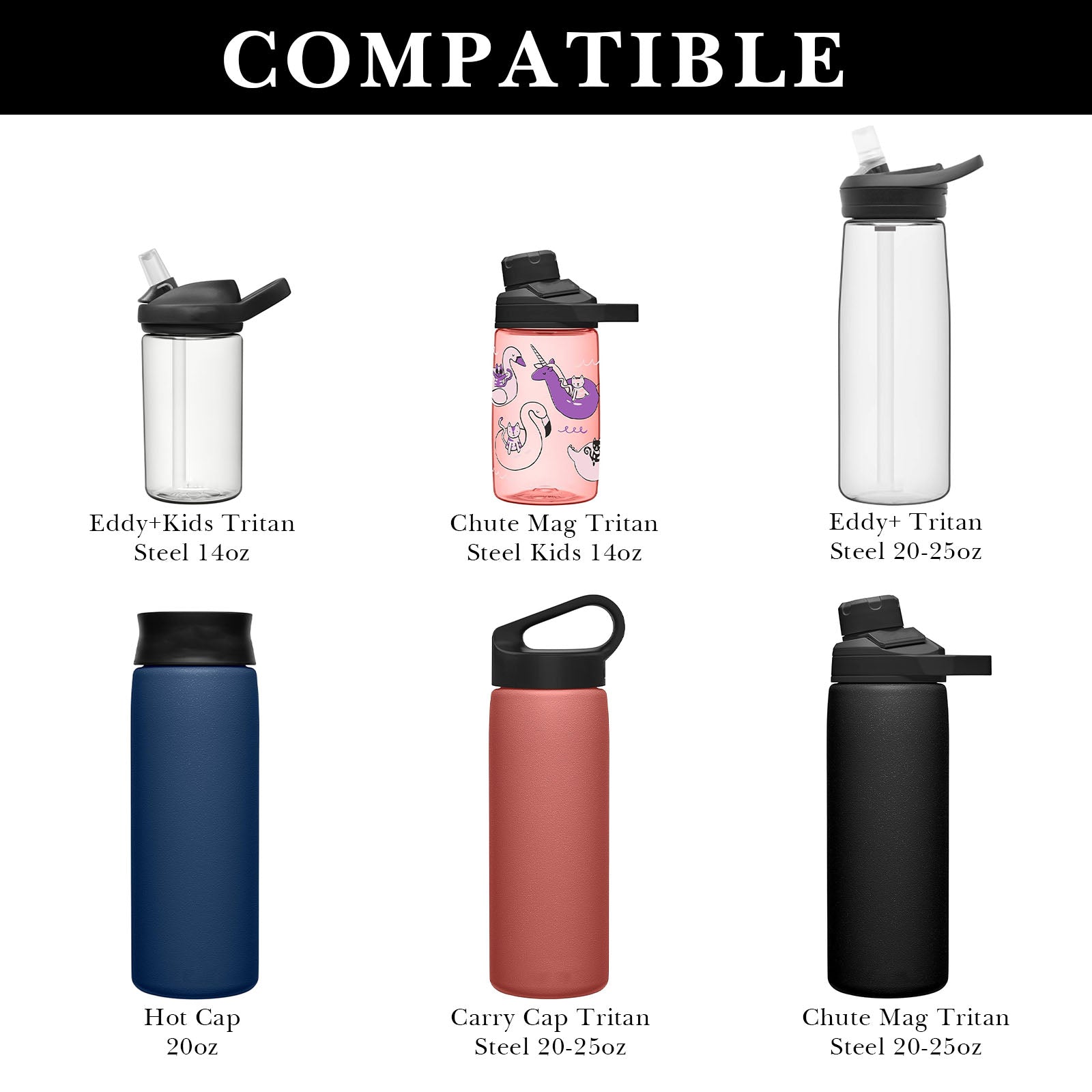 Linkidea 2 Pack Water Bottle Boot Compatible with CamelBak Eddy+20oz/25oz, Chute Mag 20oz/25oz, Carry Cap, Silicone Anti-Slip Bottle Bottom Bumper Protector (Black)