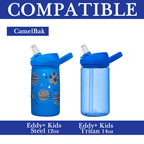 Linkidea Water Bottle Sleeve Compatible with CamelBak Eddy+ Tritan 14oz, Steel 12oz Kids Bottle, Waterbottle Holder Bag with Name Tag, Navy Blue