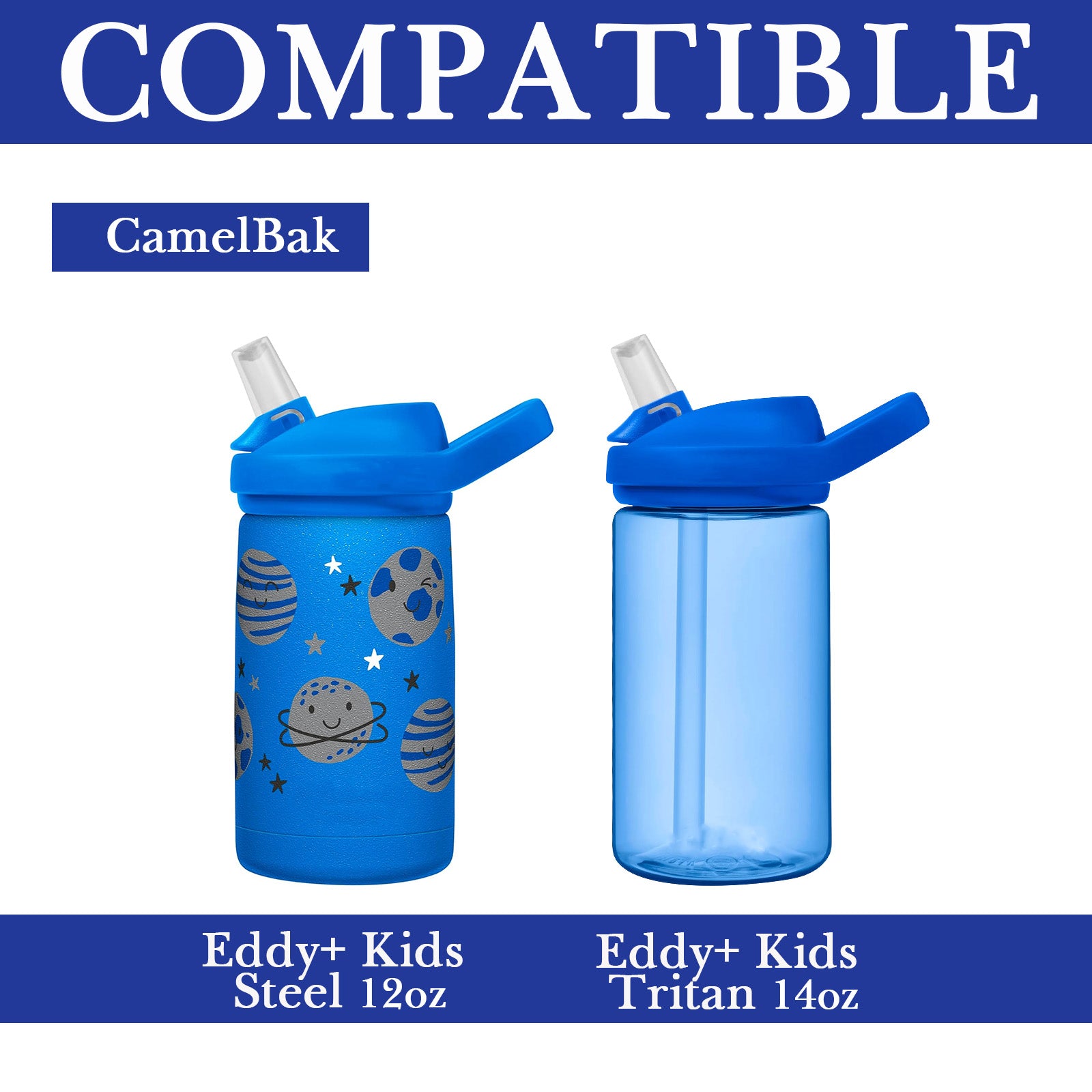 Linkidea Water Bottle Sleeve Compatible with CamelBak Eddy+ Tritan 14oz, Steel 12oz Kids Bottle, Waterbottle Holder Bag with Name Tag, Navy Blue