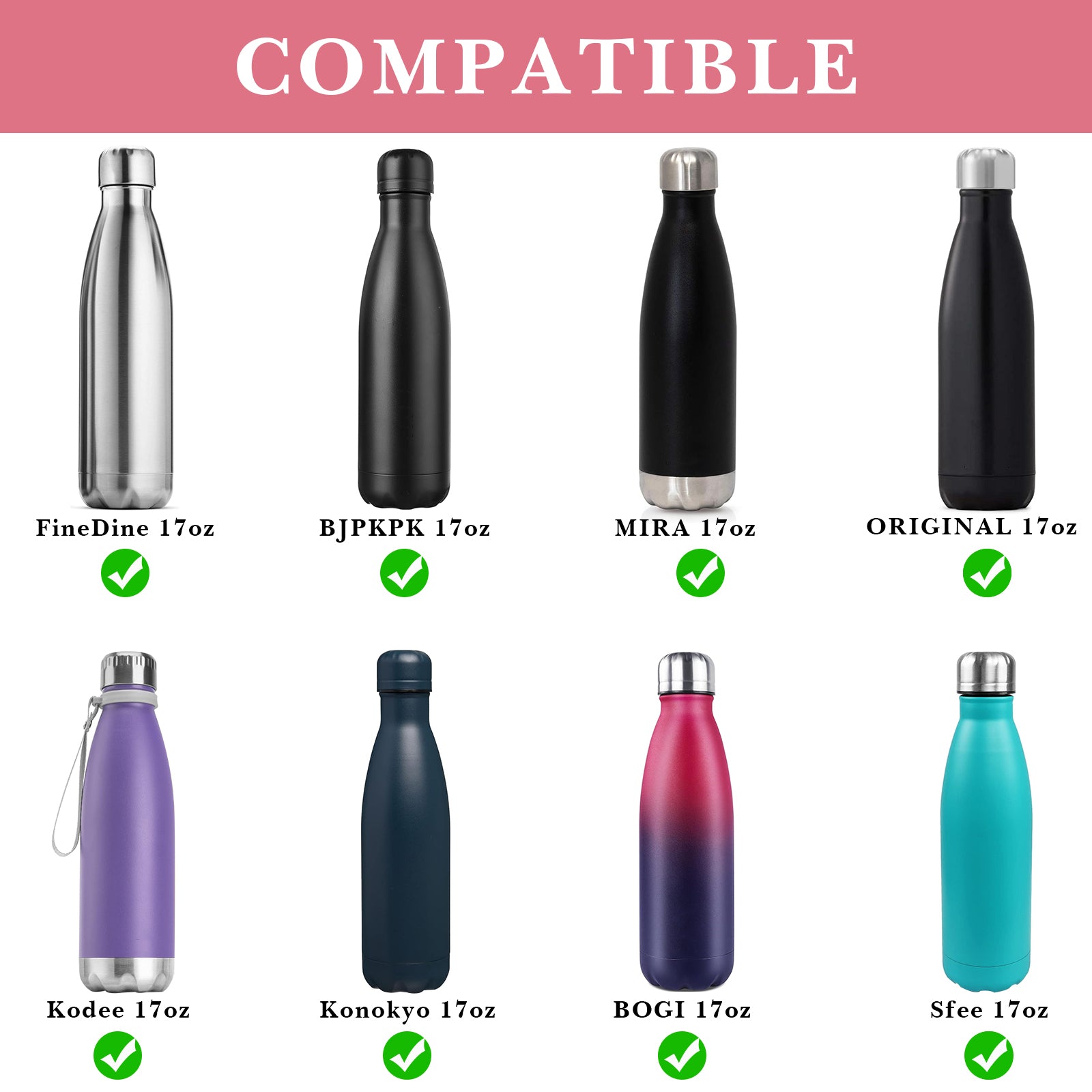 Linkidea 2 Pack Water Bottle Boot Compatible with 17oz ORIGINAL, BJPKPK, MIRA Cascade Cola Shaped Bottles, Silicone Bottle Bottom Sleeve Bumper Protector (Light Pink)