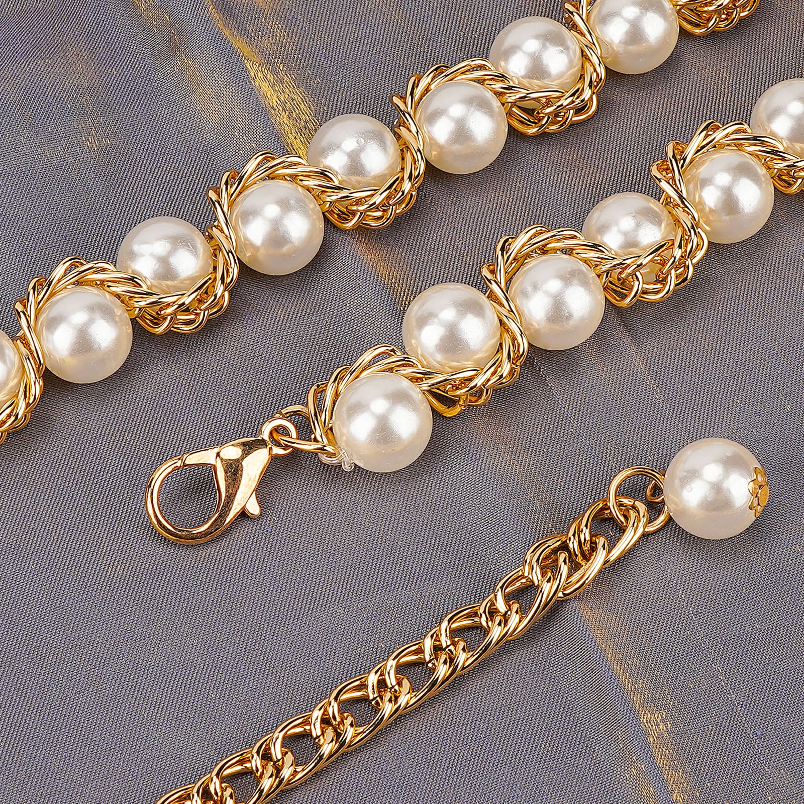 Plus Size Chain Belt for Women, Gold Color and Black Faux Pearl Waist Chains, Extra Long Body Chain, 59-78 Inch Adjustable Chunky Belt Chain (XXXL, White)