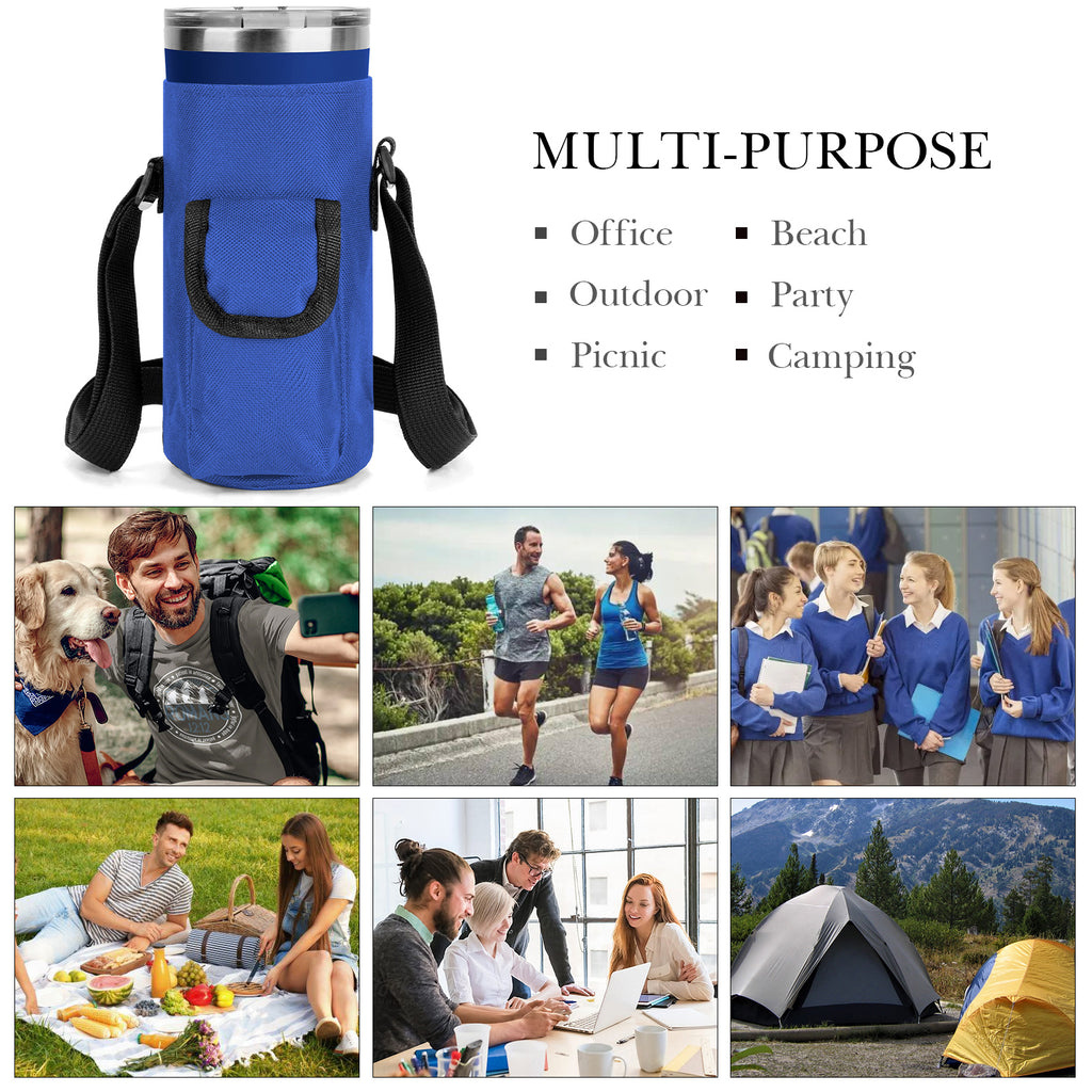 Linkidea Tumbler Carrier with Strap Compatible with YETI Rambler Tumbler 20oz, IRON °FLASK Classic Tumbler 2.0 20/24oz, Coffee Mug Sling Bag Holder, Shoulder Strap with Pocket, Blue