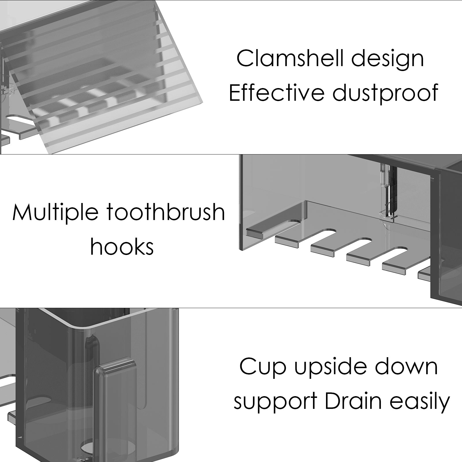 Linkidea 5 Slots Wallmount Toothbrush Holder with Cover for Shower, Plastic Multifunctional Toothpaste Toothbrush Organizer Compatible with Oral-B Cross Action, Colgate Renewal (Gray)