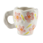 Linkidea Ceramic Coffee Mug, 12oz/350ml Hand-Painted Irregular Coffee Cup, Novelty Teacups with Handles for Beer, Latte, Hot Cocoa, Microwave and Dishwasher Safe (Pink Flower)