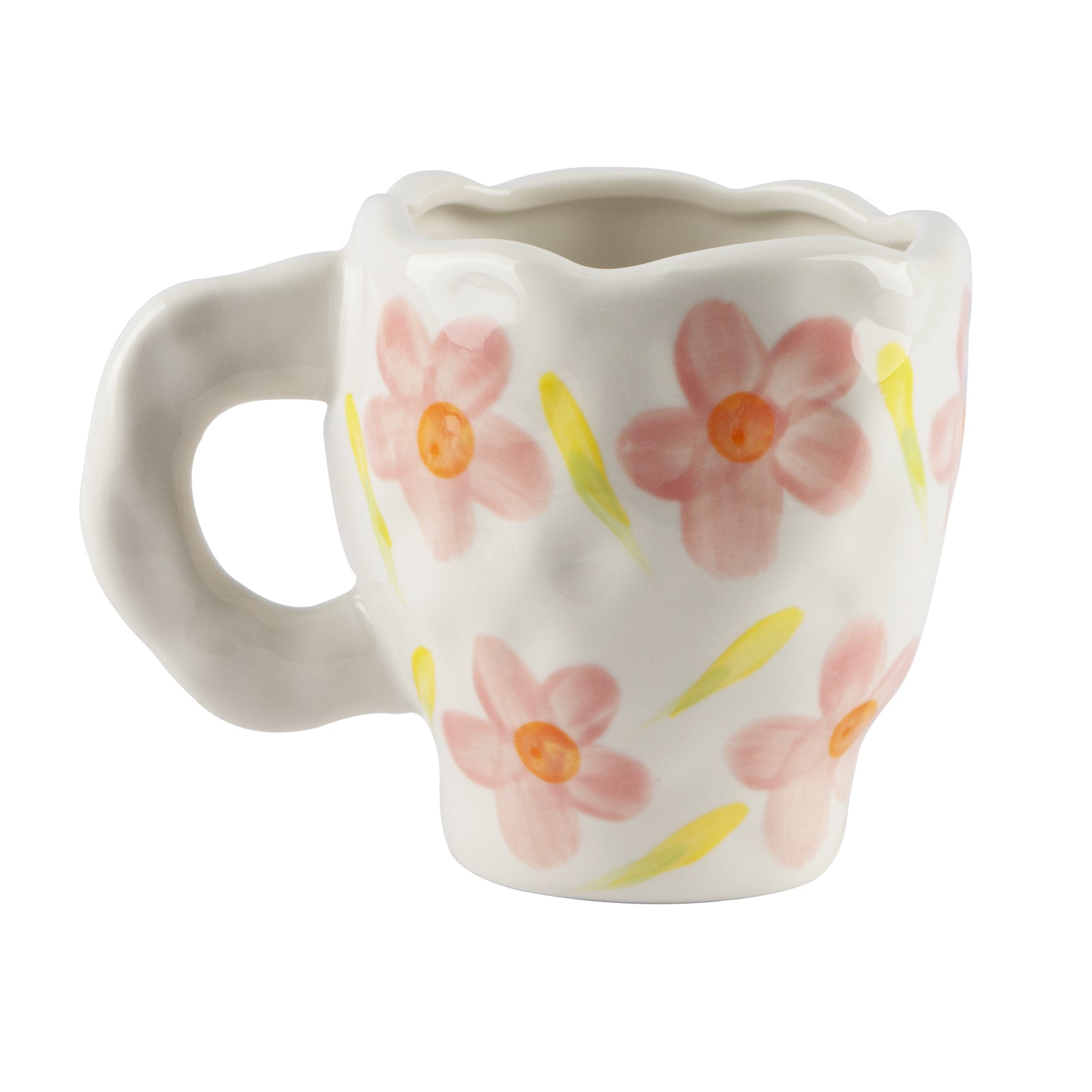 Linkidea Ceramic Coffee Mug, 12oz/350ml Hand-Painted Irregular Coffee Cup, Novelty Teacups with Handles for Beer, Latte, Hot Cocoa, Microwave and Dishwasher Safe (Pink Flower)