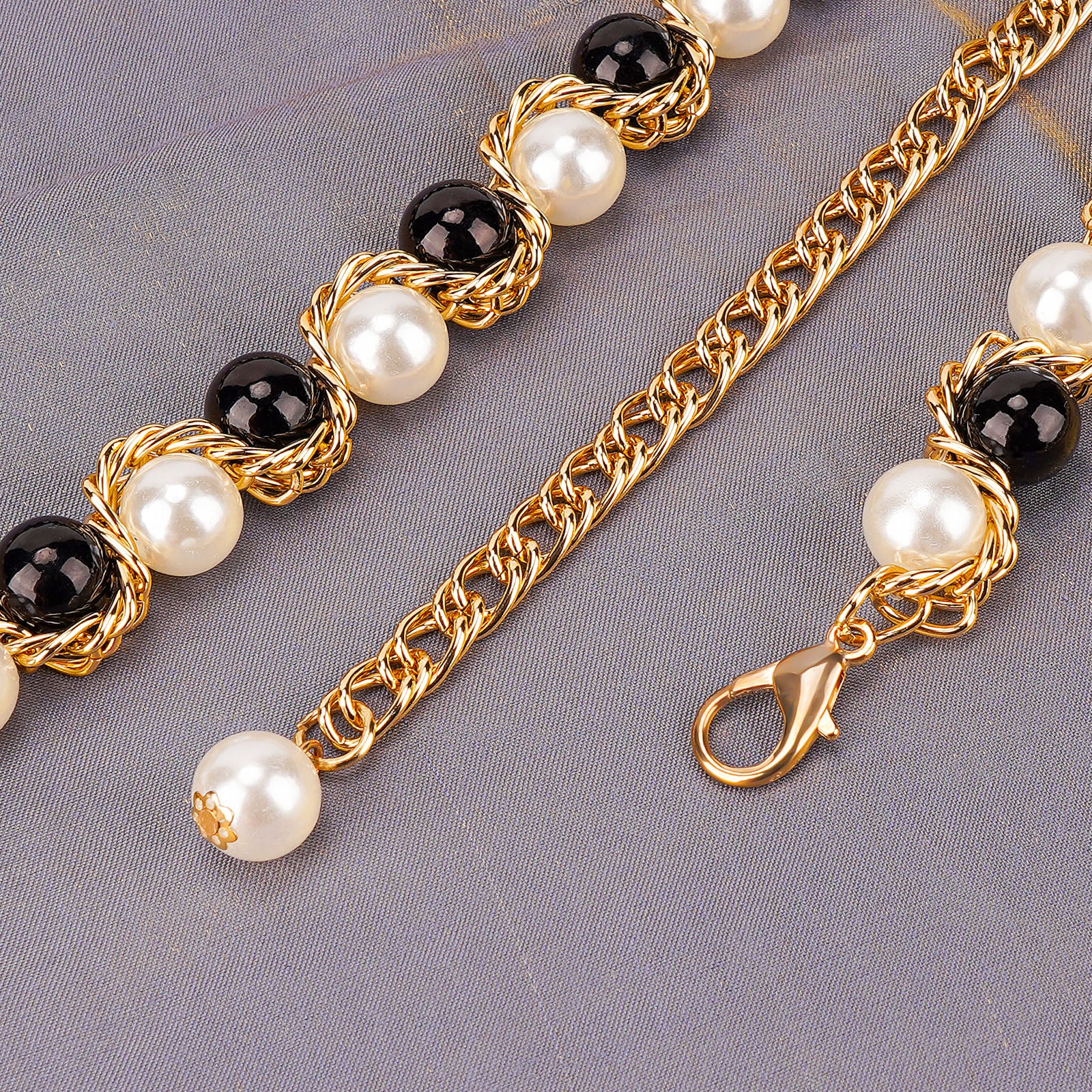 Plus Size Chain Belt for Women, Gold Color and Black Faux Pearl Waist Chains, Extra Long Body Chain, 59-78 Inch Adjustable Chunky Belt Chain (XXXL)