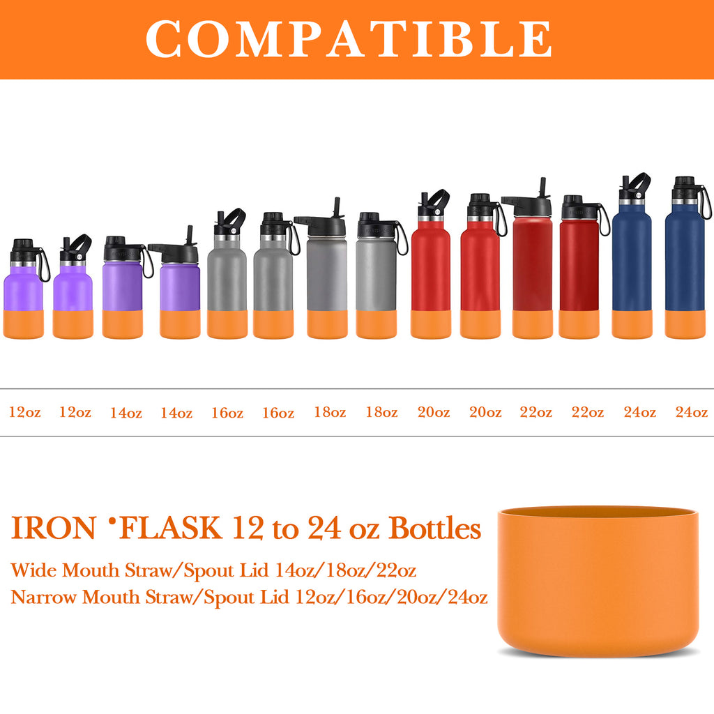 Linkidea 2 Pack Water Bottle Boot Compatible with IRON °FLASK Wide/Narrow Mouth 12oz/14oz/16oz/18oz/20oz/22oz/24oz, Silicone Bottle Bottom Sleeve Cover Bumper Protector (Clementine)