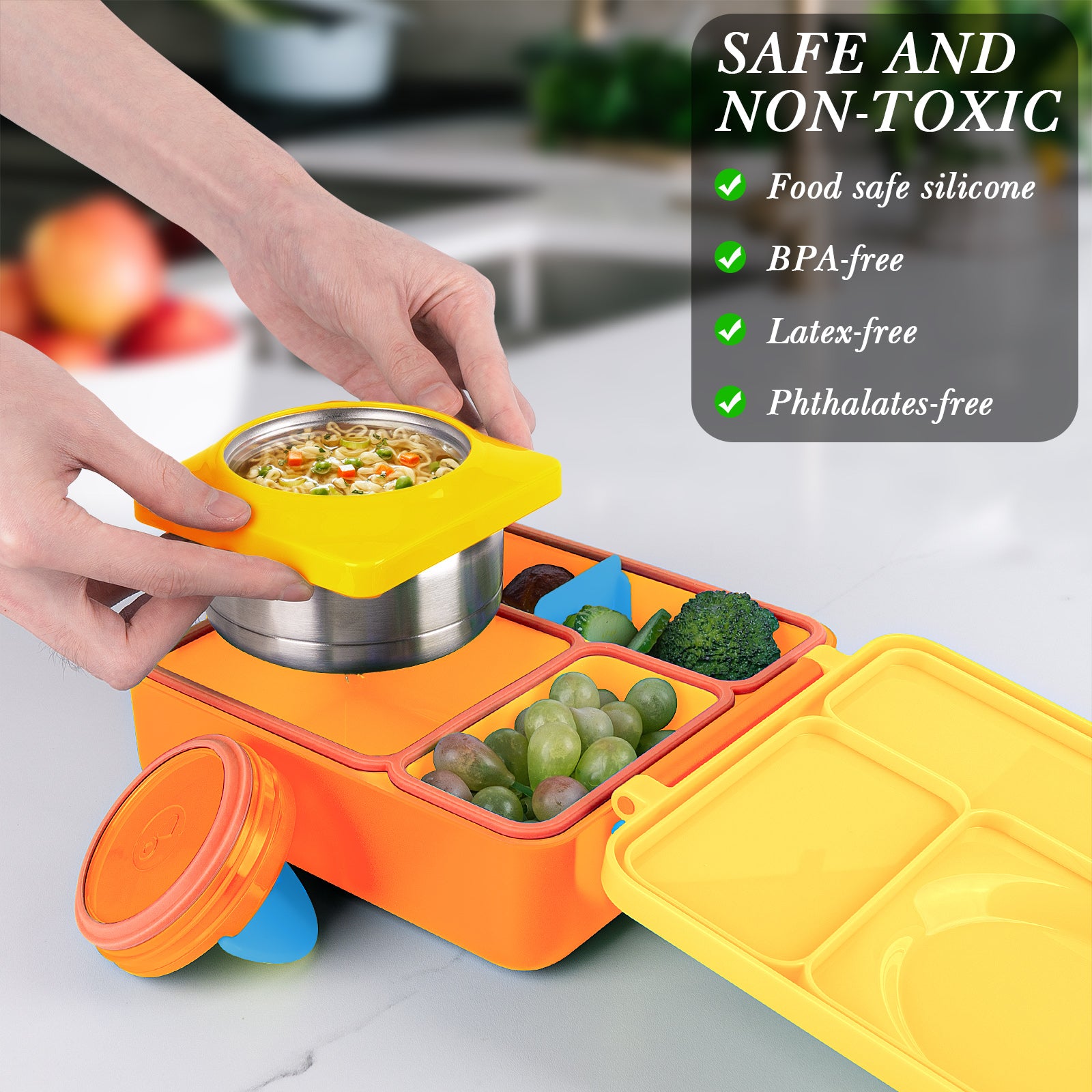 Linkidea 4 Pcs Silicone Seal Replacement, Exact Fit Lid Seal Gasket Compatible with OmieBox, Leakproof Food Safe Parts & Accessories for Bento Box (Orange)