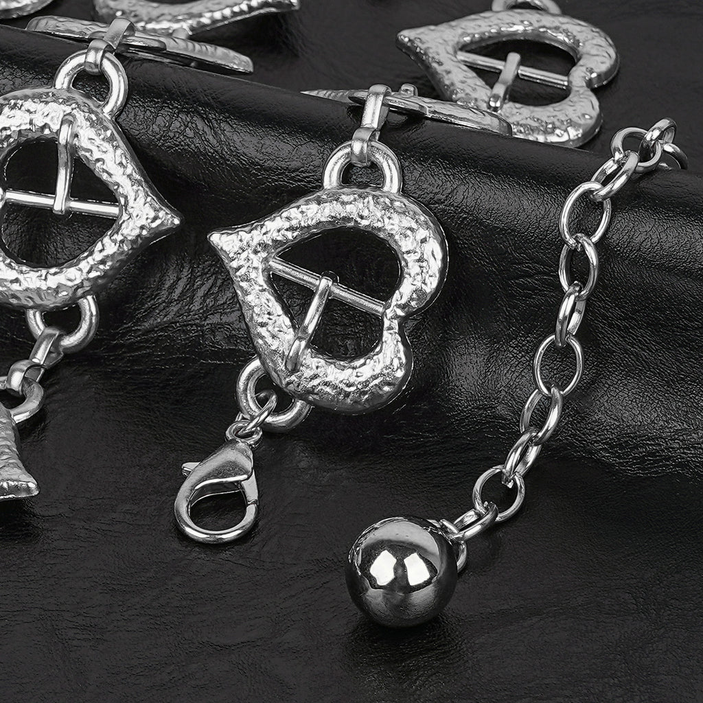 Plus Size Chain Belt for Women, Silver Metal Chain Belt Women Belly Waist Chains, Extra Long Body Chain, 47 Inch Adjustable Chunky Belt Chain (Love Buckle Style)