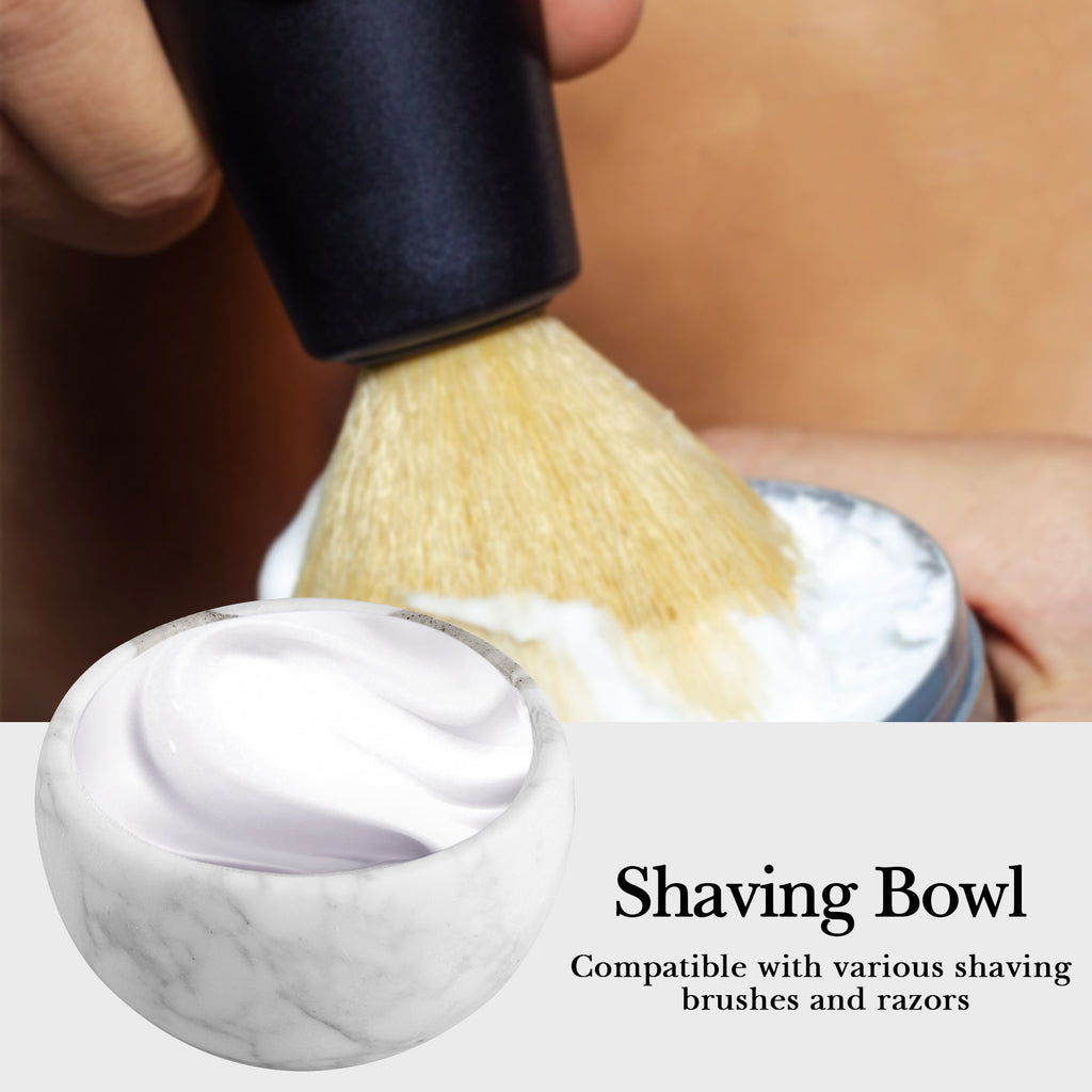 Linkidea Marble Shaving Bowl for Men, Shaving Soap & Cream Bowl, Durable Wet Shave Mug, Easy to Create Rich Lather, Stylish Bathroom Shaving Accessory (White)
