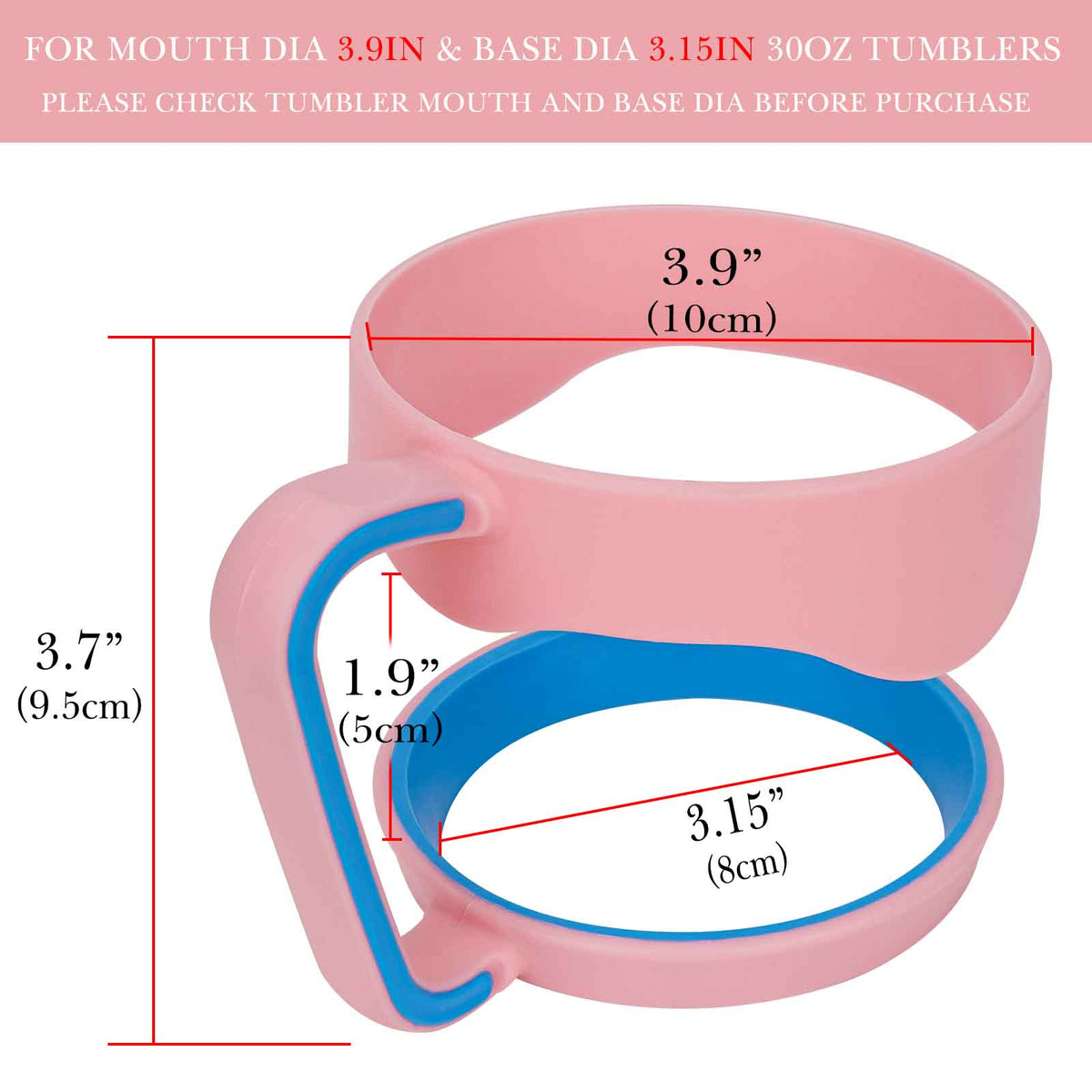 Linkidea Tumbler Handle Compatible with 30oz YETI Rambler, OZARK TRAIL Tumbler, Portable Anti Slip Travel Mug Grip, Pink