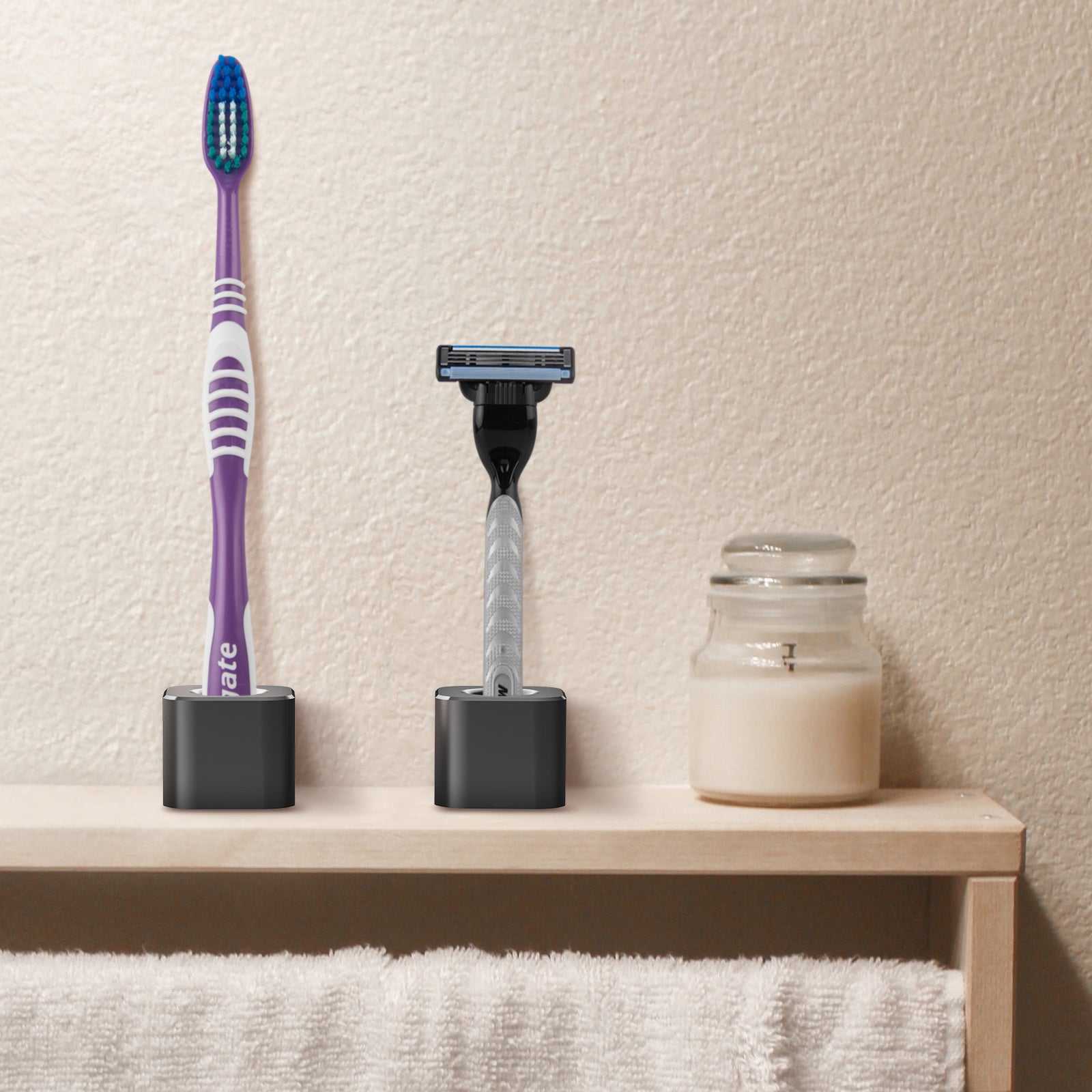 Linkidea 2 Pack Mini Toothbrush Holder, Aluminum Tooth Brush Stand Razor Holders for Bathroom Vanity Countertops, Office Penholder Pencil Stand Holders Organizer (Black)