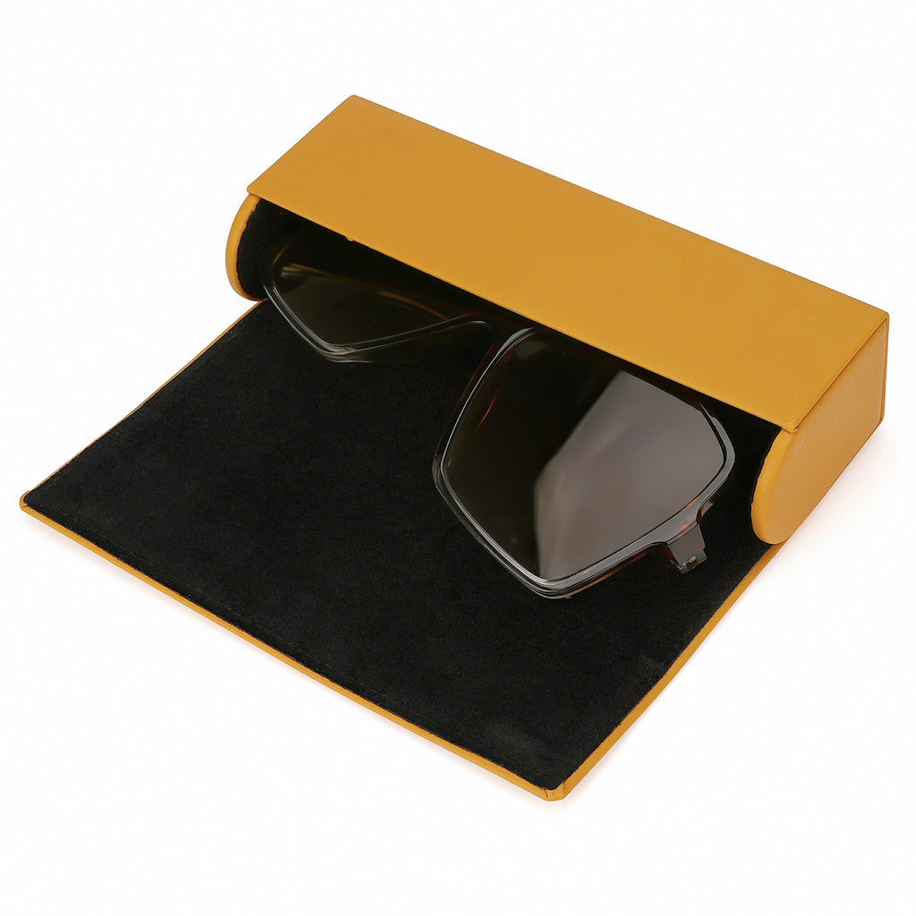 Extra Large Hard Shell Sunglasses Case, Yellow Vegan Leather Sun Glasses Storage Bag Pouch Organizer Compatible with Persol PO3357S PO3235S PO3366S RayBan RB3647N RB2197