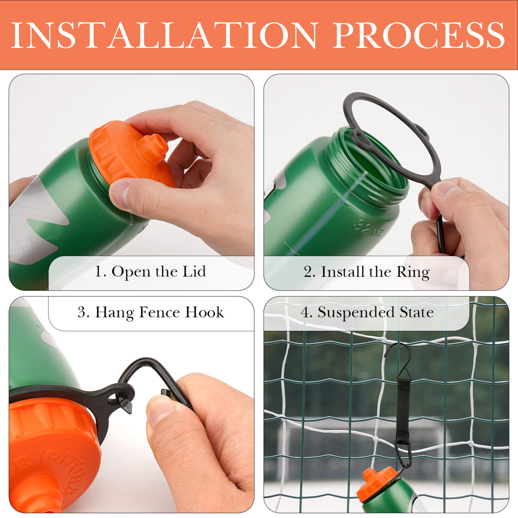 Linkidea 2 Pack Fence Hooks for Squeeze Sport Water Bottle, Compatible with Gatorade 30oz/32oz Plastic Squeeze, S-Shaped Hook Hanger with Bottle Ring for Outdoor (Black)