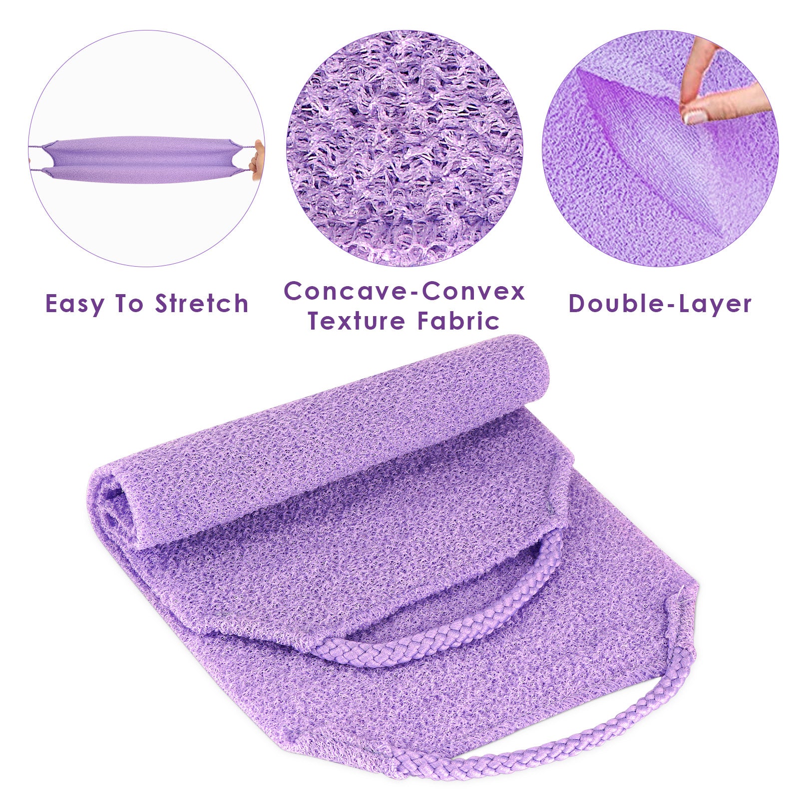 Linkidea 8 Pack Stretchable Pull Strap Exfoliating Towel Bulk Pack, Wholesale Multi-Pack Exfoliating Back Scrubber with Handles, Scrub Bath Washcloths, Deep Cleans Skin for Body Shower