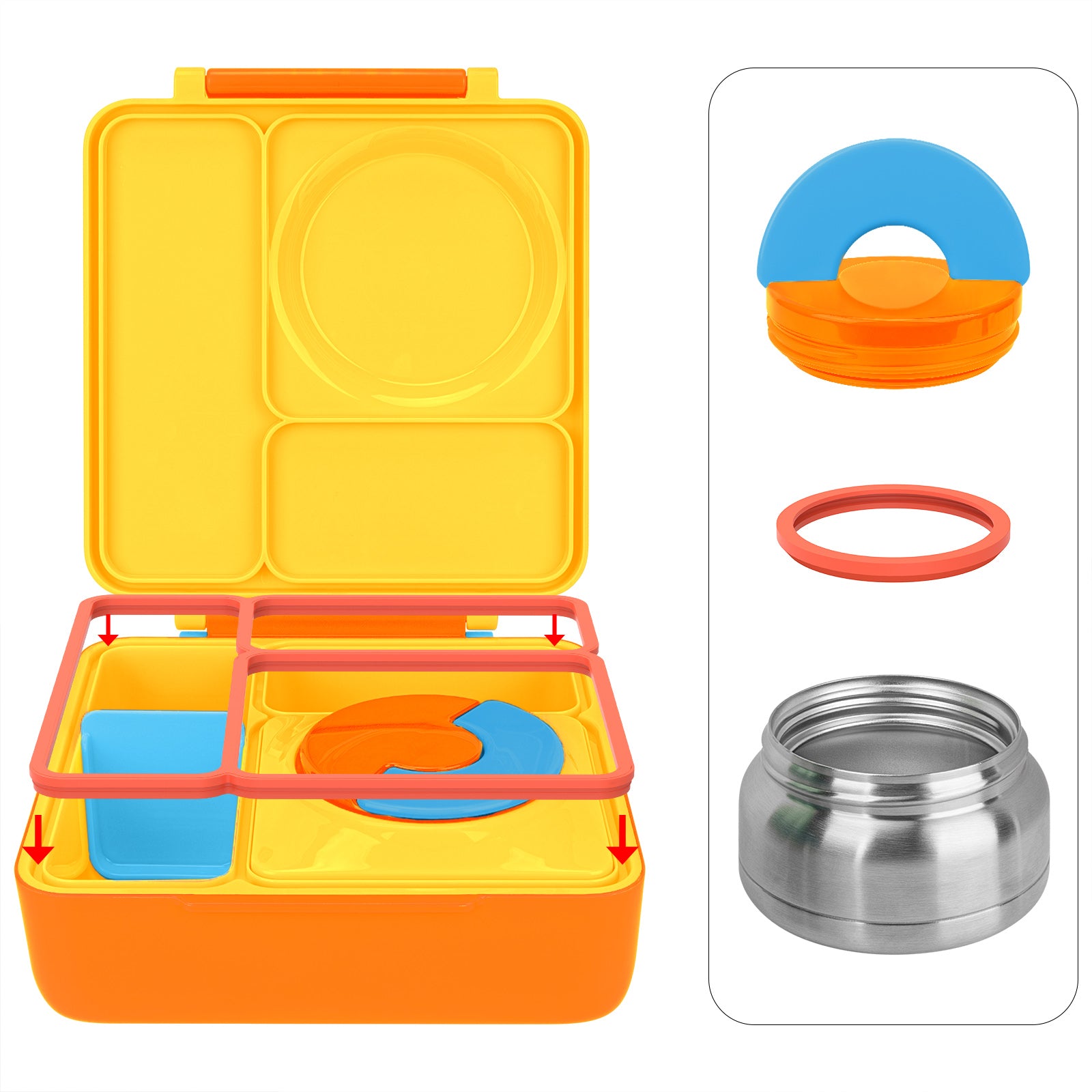 Linkidea 4 Pcs Silicone Seal Replacement, Exact Fit Lid Seal Gasket Compatible with OmieBox, Leakproof Food Safe Parts & Accessories for Bento Box (Orange)