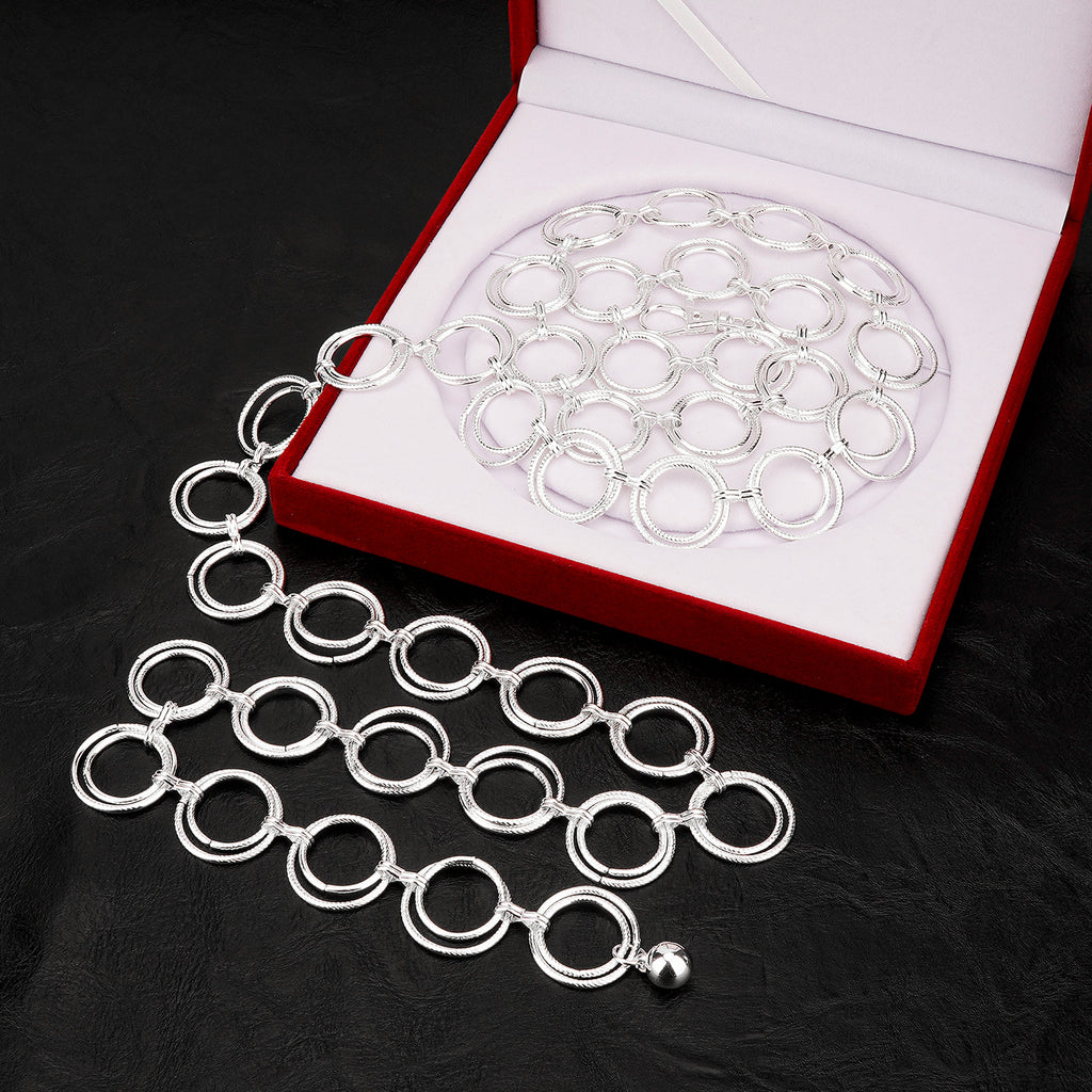 Plus Size Chain Belt for Women, Metal Chain Belt Women Belly Waist Chains, Extra Long Body Chain, 51 Inch Adjustable Chunky Belt Chain (Threaded Ring, Silver)