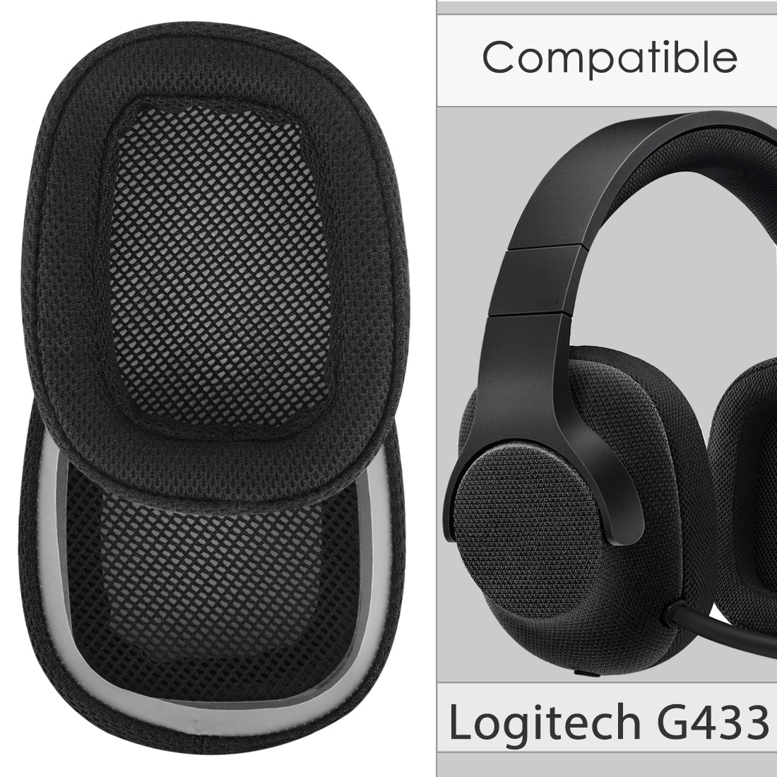 Linkidea Replacement Ear Pads Compatible with G433, G233, G PRO Headphones, Ear Cushions ( Mesh Fabric / Black )