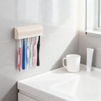 Linkidea Wallmount Toothbrush Holder with Cover for Shower, RV Cabinet Organizer, Plastic Self Adhesive 6 Slots Tooth Brush Hanger Compatible with Oral-B CrossAction, Colgate Extra Clean