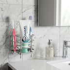 Linkidea Wall Mount Toothbrush Holder, 3 Slots Brush Stand with Drainage Holes Design, Self Adhesive/Countertop Toothpaste Organizer