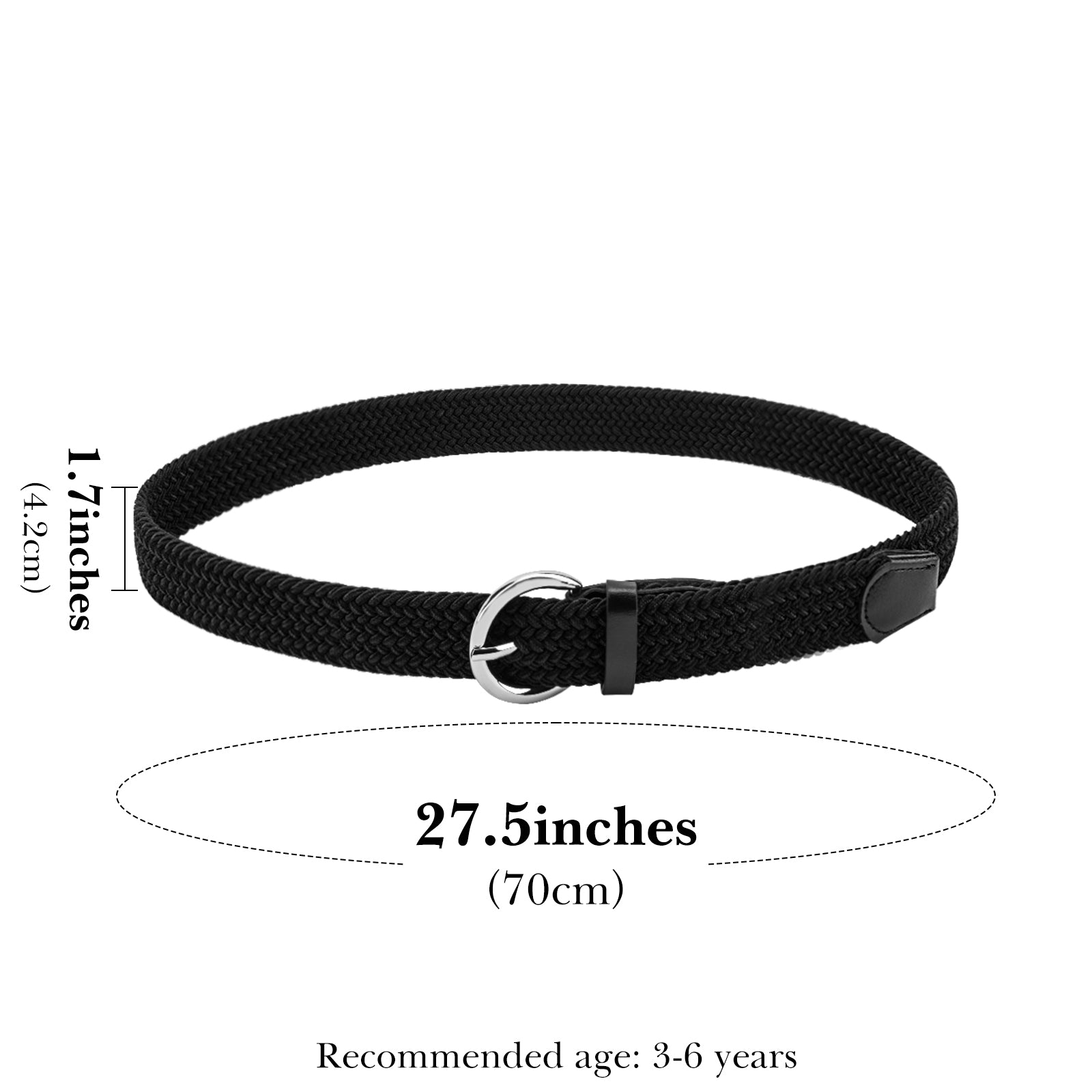 Linkidea Elastic Braided Kids Belt, Adjustable Buckle Black Belts for Girls, Stretchable Waistband Suitable for Age 3 - 6