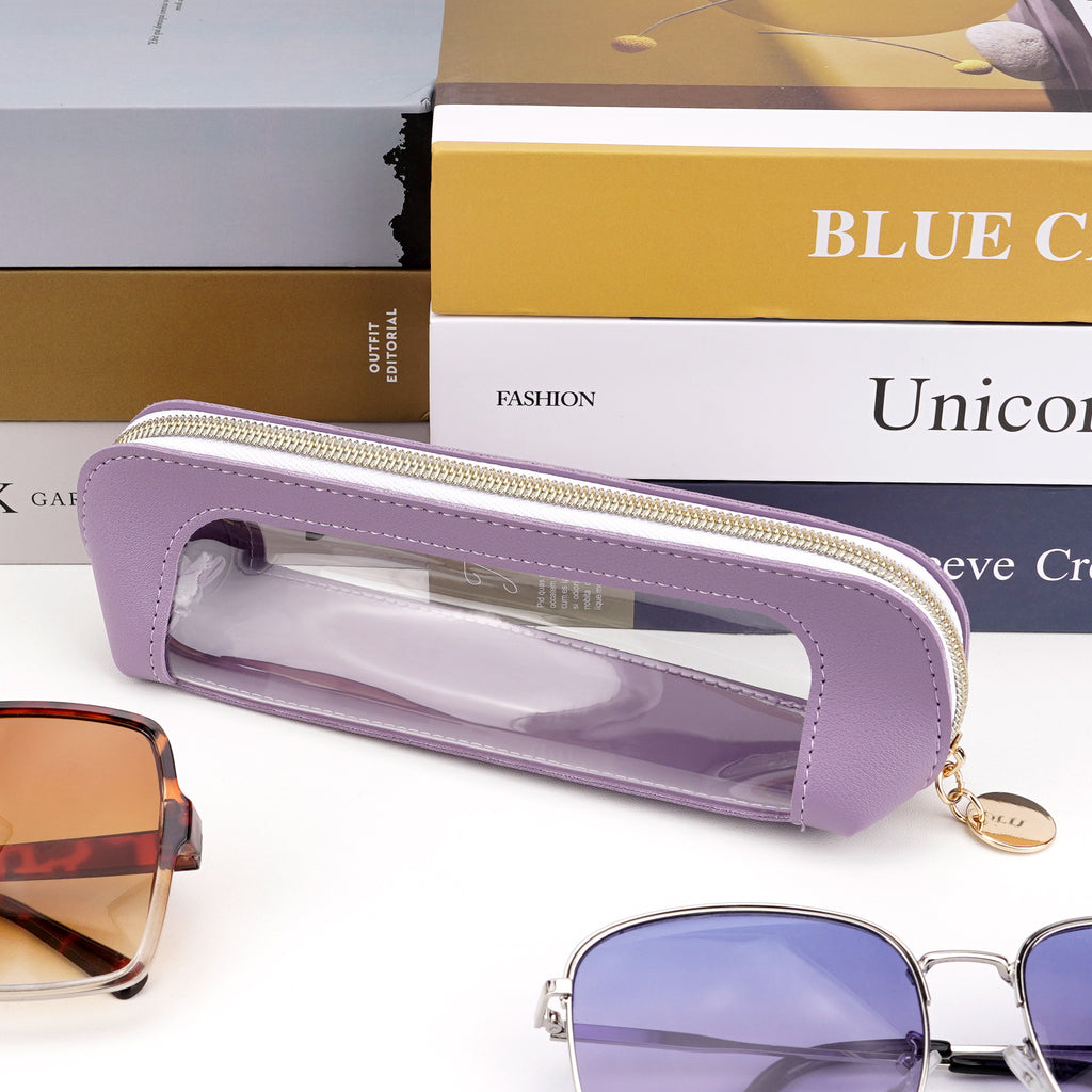 Extra Large Sunglasses Pouch Case, Vegan Leather Clear Sun Glasses Organizer Soft Bag Compatible with RB3026 RB3025 RB3689 FT0783 FT0783 FT0965 GG1422S GG1440S (XXL, Purple)