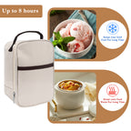Linkidea Food Jar Insulated Bag, Thermal Jar Bag with Pocket Portable for Office Work Outdoor Picnic, Compatible with 16 oz THERMOS, Hydrapeak, WOLFF, Goodful (Beige)