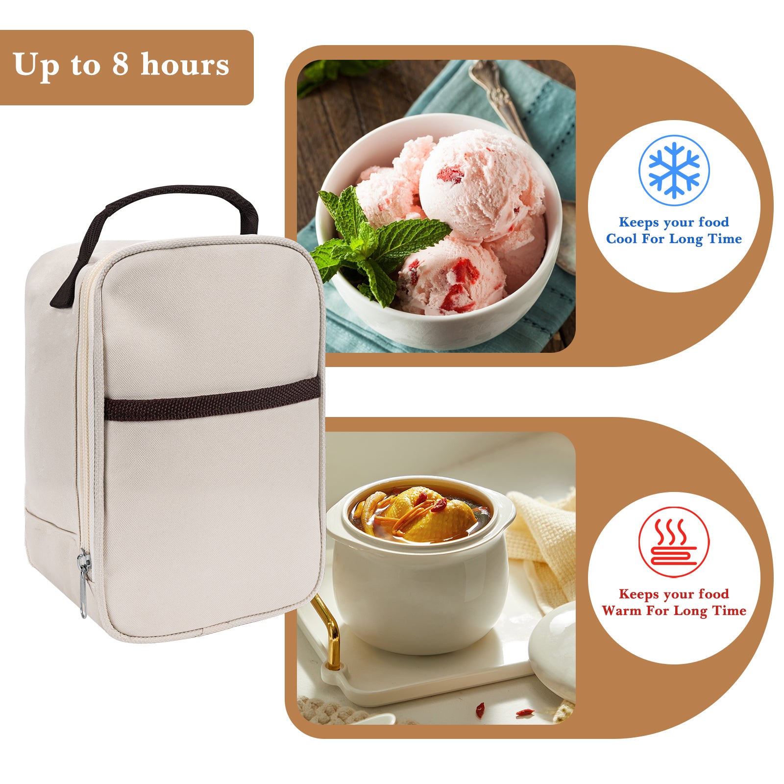 Linkidea Food Jar Insulated Bag, Thermal Jar Bag with Pocket Portable for Office Work Outdoor Picnic, Compatible with 16 oz THERMOS, Hydrapeak, WOLFF, Goodful (Beige)