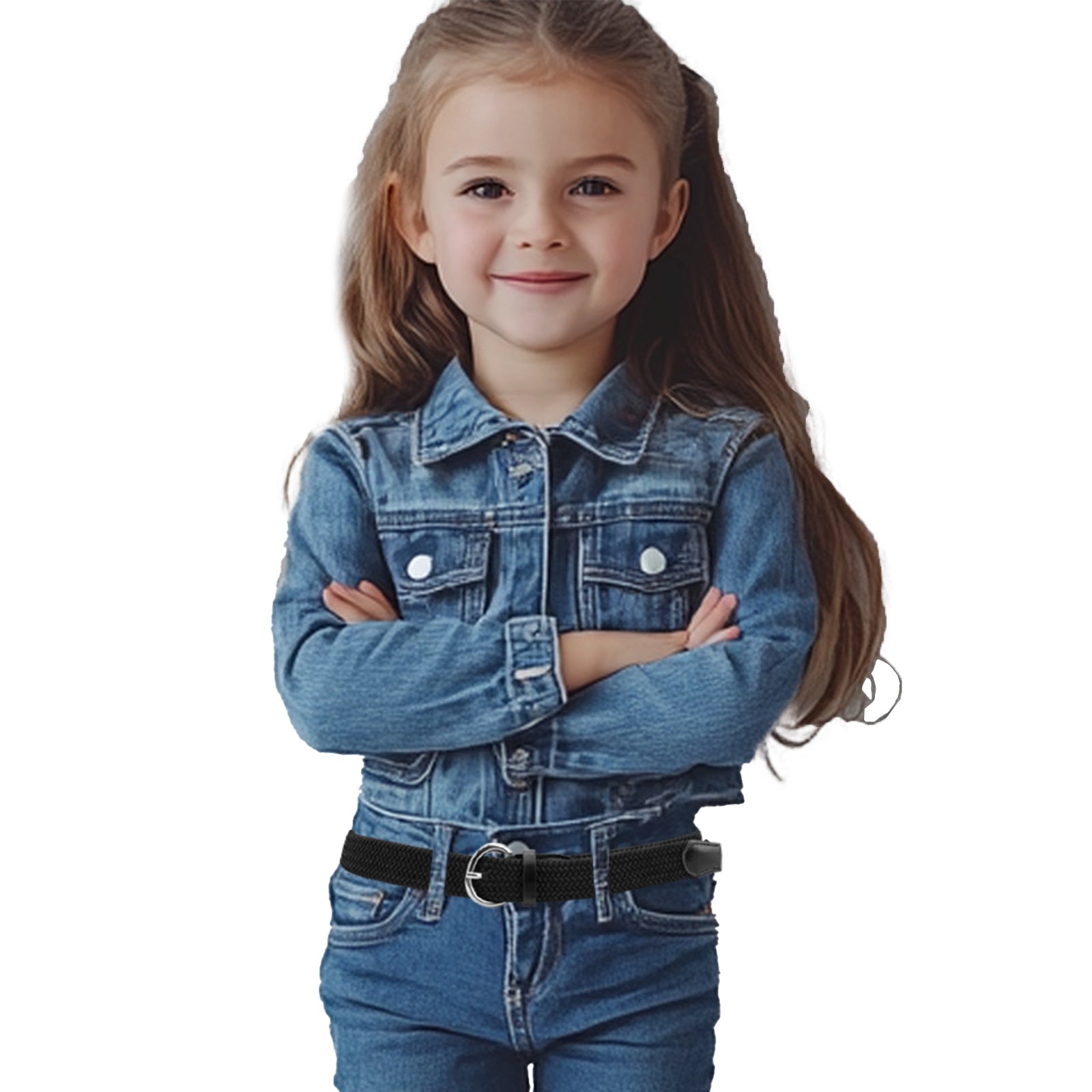 Linkidea Elastic Braided Kids Belt, Adjustable Buckle Black Belts for Girls, Stretchable Waistband Suitable for Age 3 - 6