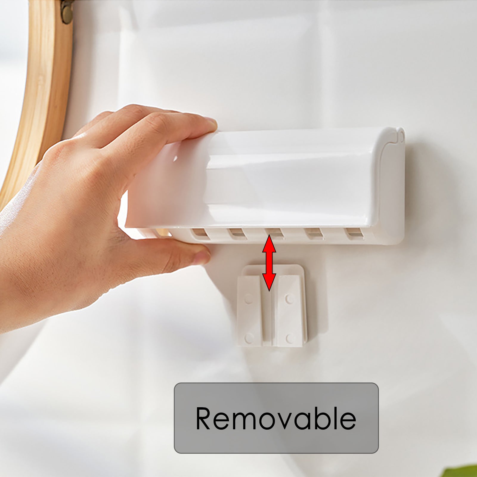 Linkidea Wallmount Toothbrush Holder with Cover for Shower, RV Cabinet Organizer, Plastic Self Adhesive 6 Slots Tooth Brush Hanger Compatible with Oral-B CrossAction, Colgate Extra Clean