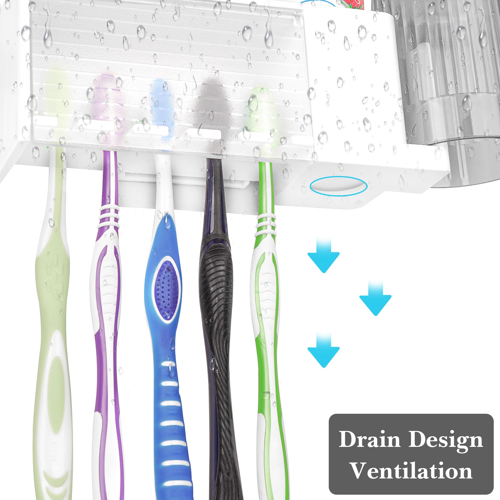Linkidea 5 Slots Wallmount Toothbrush Holder with Cover for Shower, Plastic Multifunctional Toothpaste Toothbrush Organizer Compatible with Oral-B Cross Action, Colgate Renewal(White)