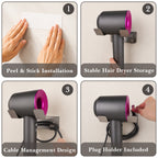 Linkidea Wall Mounted Hair Dryer Organizer for Bathroom, Stainless Steel Hair Tool Holder with Cord Storage, Compatible with Dyson Supersonic Origin/Nural and REVLON RVDR5264 (Silver)