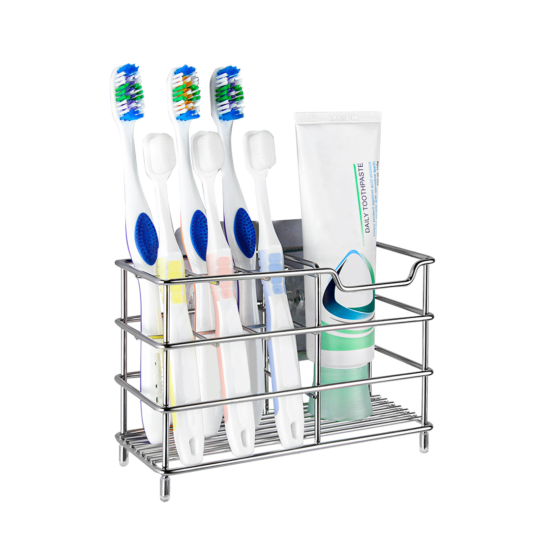 Linkidea Stainless Steel Toothbrush Holder Stand for Shower, Bathroom, Wallmount/Countertop 7 Slot Organizer Compatible with Colgate Extra Clean, Oral-B CrossAction