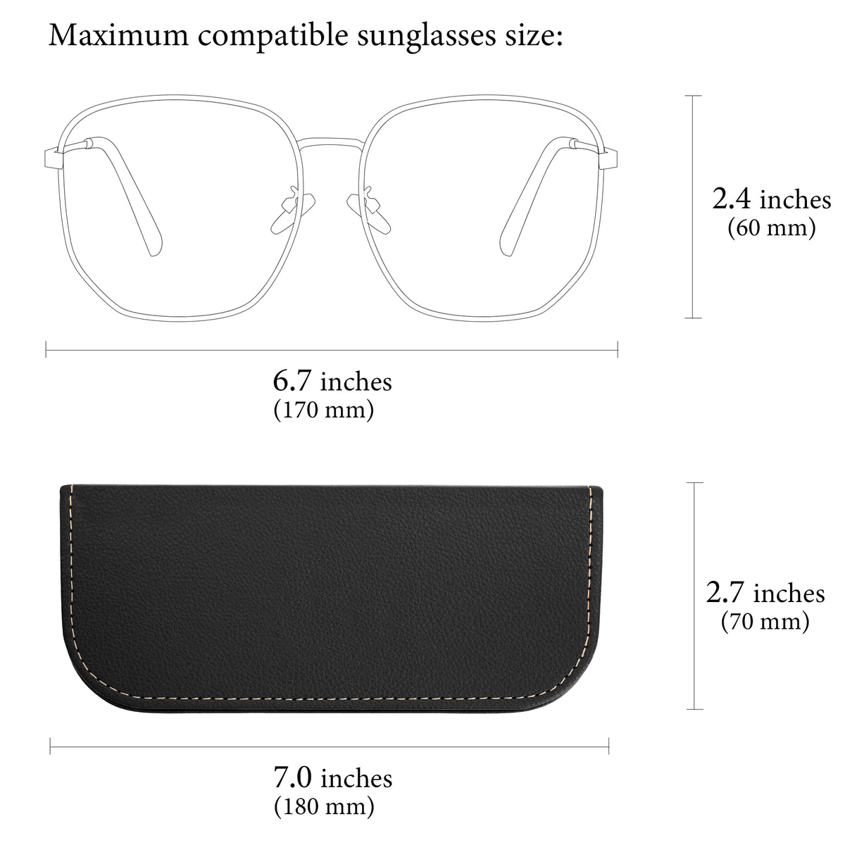 Linkidea Oversized Sunglasses Case, Large Frame Glasses Case for Sunglass, Eyeglasses Travel Bag Compatible with Rayban Aviator Reverse/New Wayfarer/Various Brand Models (Black)