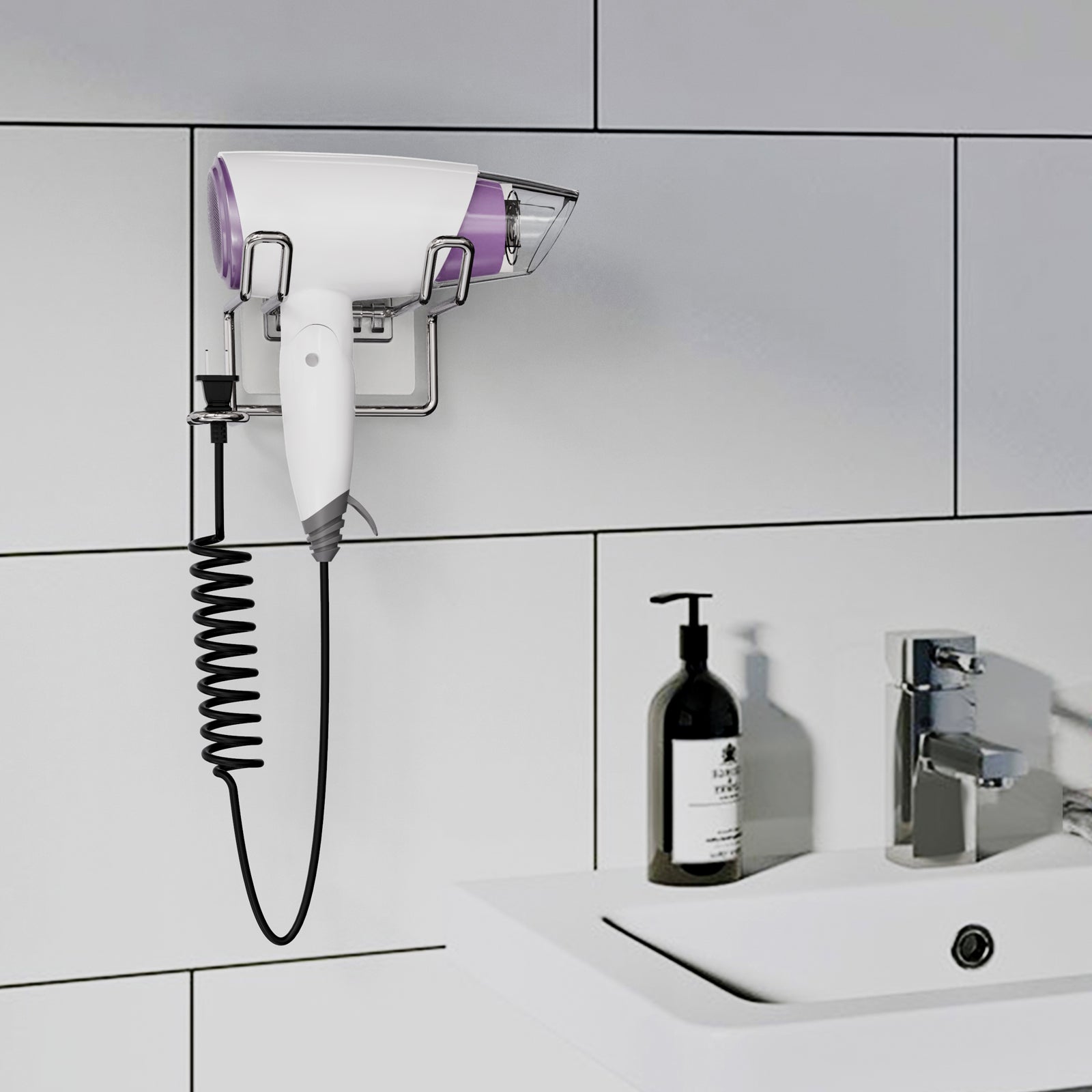 Linkidea Hair Dryer Holder Wall Mount, Self-Adhesive Bathroom Blow Hair Dryer Holder Organizer Compatible with Dyson and Most Hair Dryers
