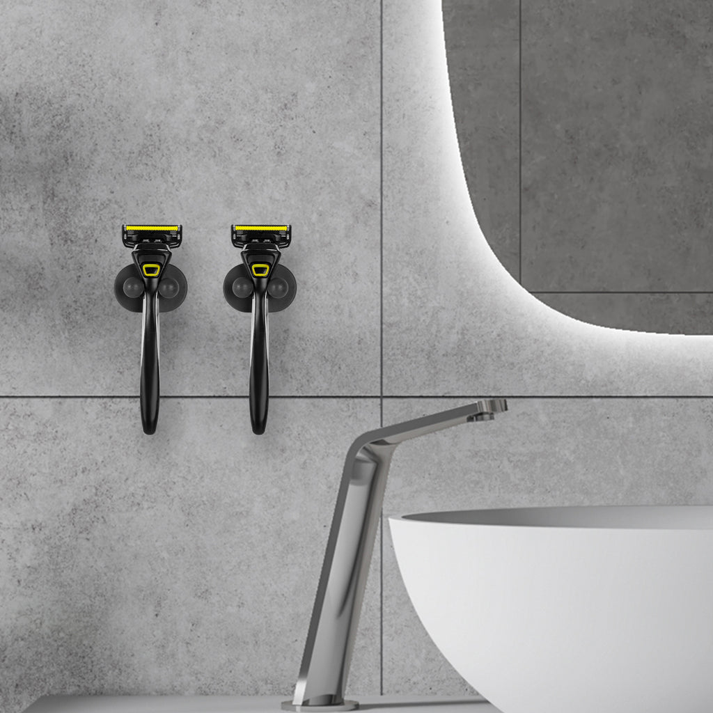 Linkidea 5 Pack Wall Mount Shower Razor Holder for Men, Self Adhesive Shaver Organizer for Bathroom, Compatible with Gillette Fusion 5, Dorco Pace 6 Pro (Black)