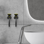 Linkidea 5 Pack Wall Mount Shower Razor Holder for Men, Self Adhesive Shaver Organizer for Bathroom, Compatible with Gillette Fusion 5, Dorco Pace 6 Pro (Black)