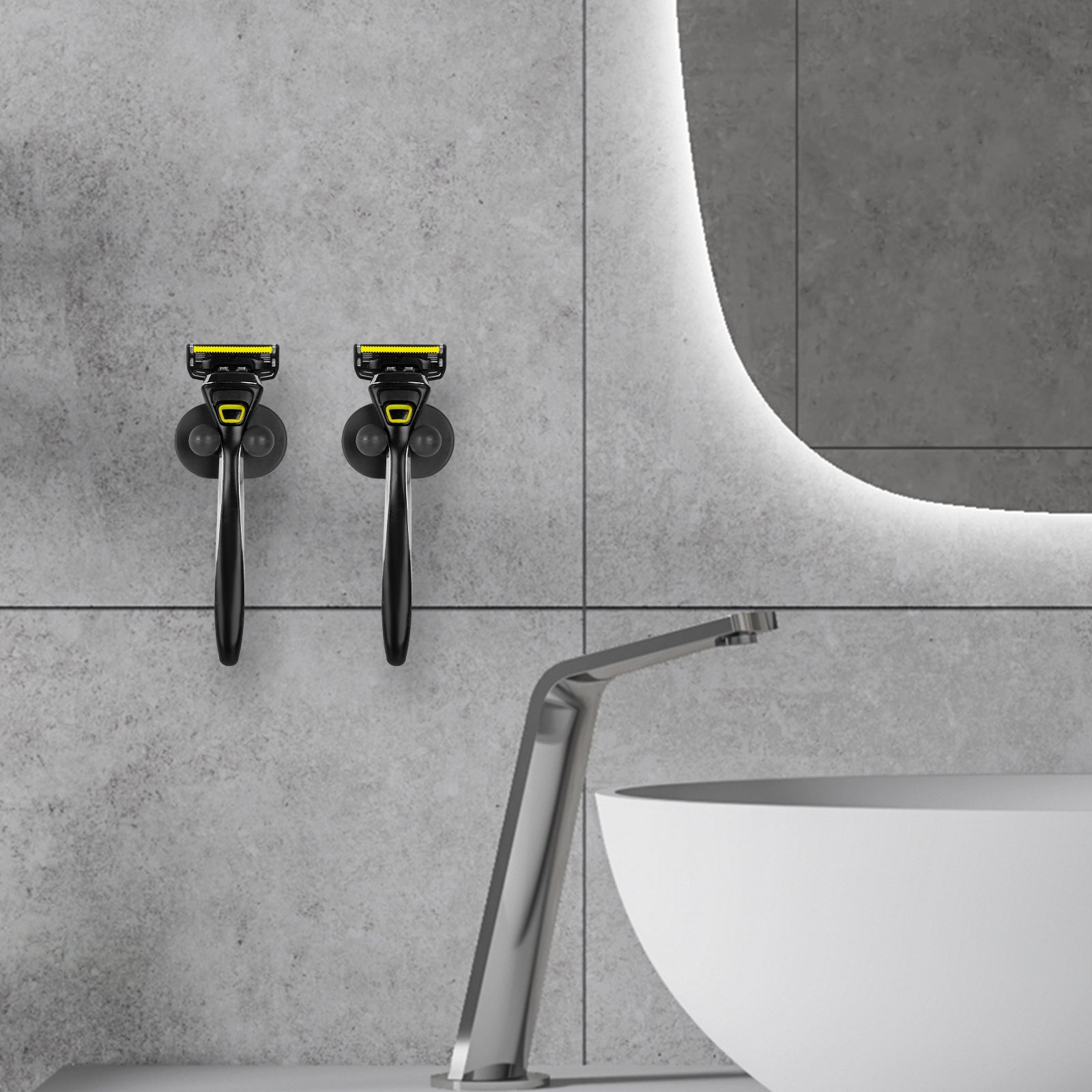 Linkidea 5 Pack Wall Mount Shower Razor Holder for Men, Self Adhesive Shaver Organizer for Bathroom, Compatible with Gillette Fusion 5, Dorco Pace 6 Pro (Black)