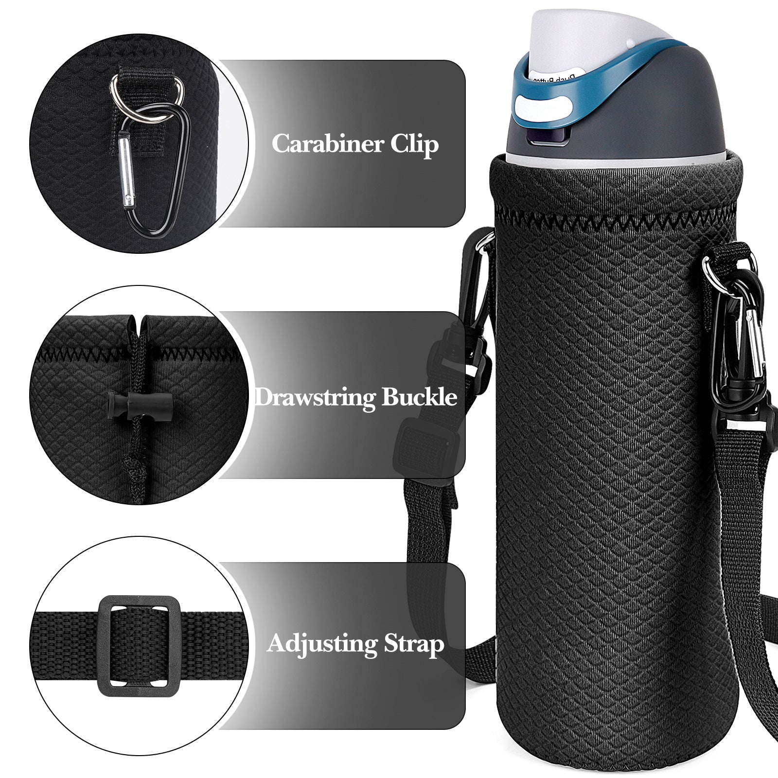 Linkidea Water Bottle Carrier with Shoulder Strap Compatible with Owala FreeSip Bottle 32oz/40oz, Neoprene Waterbottle Sling Bag Holder, Black