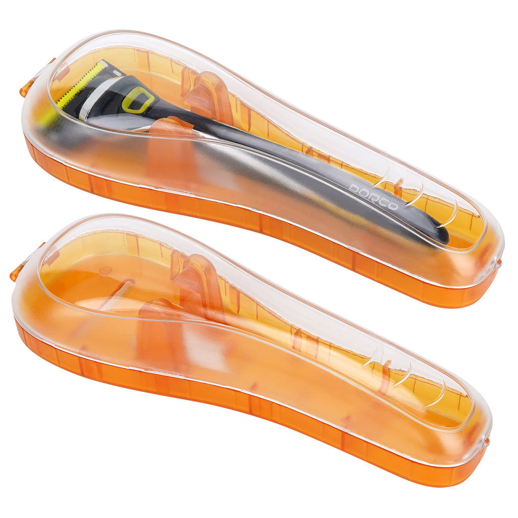 Linkidea 2 Pack Portable Travel Razor Case, Plastic Shaving Protective Cover, Compatible with Gillette Fusion5, ProGlide Cartridge Shavers (Orange / Case Only)