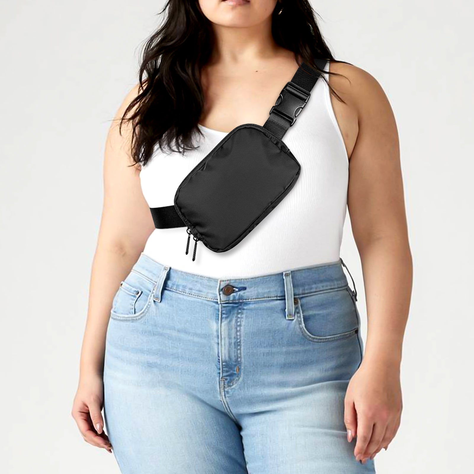Extra Long Strap Fanny Pack, 60 Inch Max Adjustable Plus Size Crossbody Bag, Extended Length Waist Bag, Everywhere Belt Bag 1L, Black