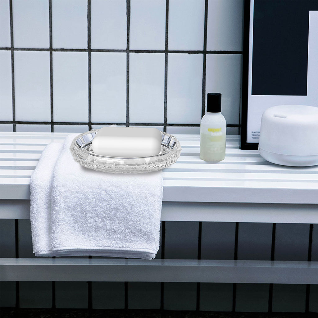 Linkidea Glass Soap Holder, Clear Bar Dish Saver for Shower, Bathroom, Slim Design Storage Tray for Countertop(Ellipse)