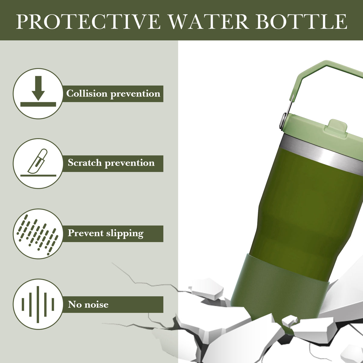 Linkidea 2 Pack Water Bottle Boot Compatible with Stanley Quencher H2.0 20oz/30oz/40oz, IceFlow Flip 20oz/30oz Tumbler, Silicone Bottle Bottom Sleeve Cover Bumper Protector (Army Green)