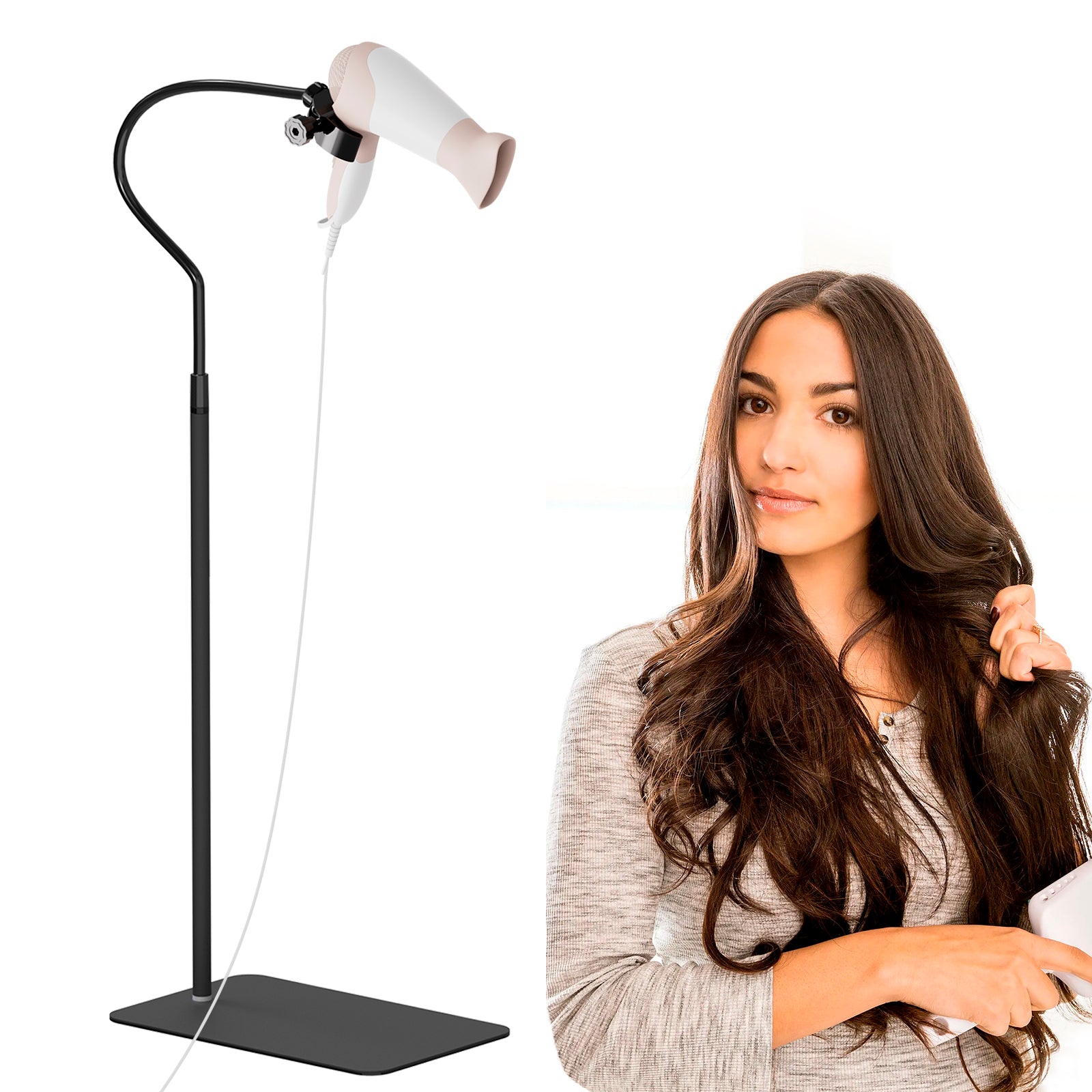 Linkidea Lazy Hair Dryer Stand, 360 Degree Rotating Blow Dryer Holder Hands-Free, Adjustable Height Hair Dryer Rack with Heavy Base for Home Salon, Lengthen