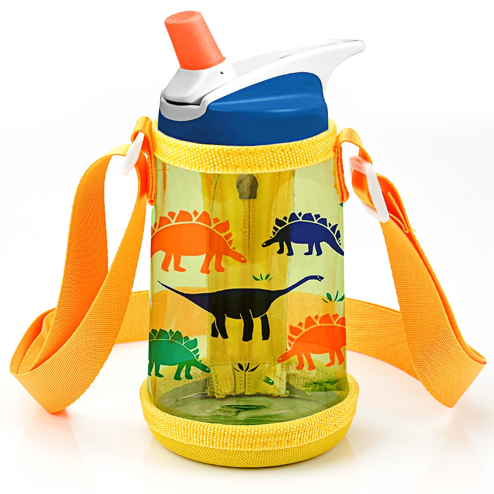 Linkidea Clear Water Bottle Carrier with Strap Compatible with Contigo 14oz, Zak Designs, YETI Rambler Jr. 12oz Kids Bottles, Transparent Waterbottle Sling Bag Holder, Shoulder Strap, Yellow