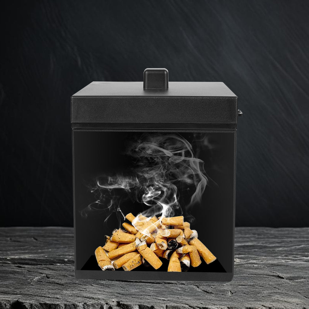 Linkidea Large Stainless Steel Outdoor Ashtray with Windproof Lid, Smokeless Cigarette Holder for Patio, Bar, Office and Home (Black)