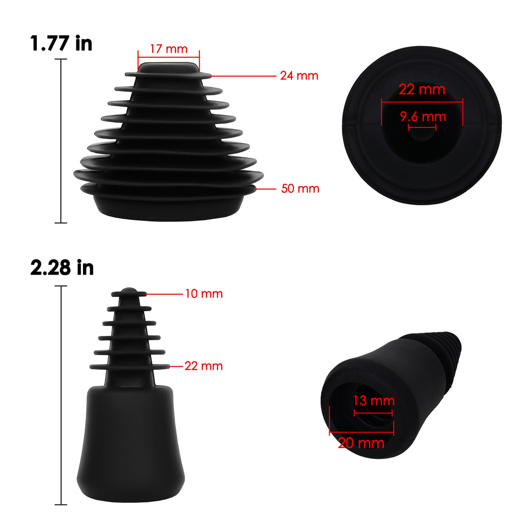 Linkidea 3 Pack Silicone Cleaning Plugs, Reusable Leak-Proof Seal Stoppers for Hookah Bottle & Tube Washing, Compatible with RooRtechs / Wookah (Black)