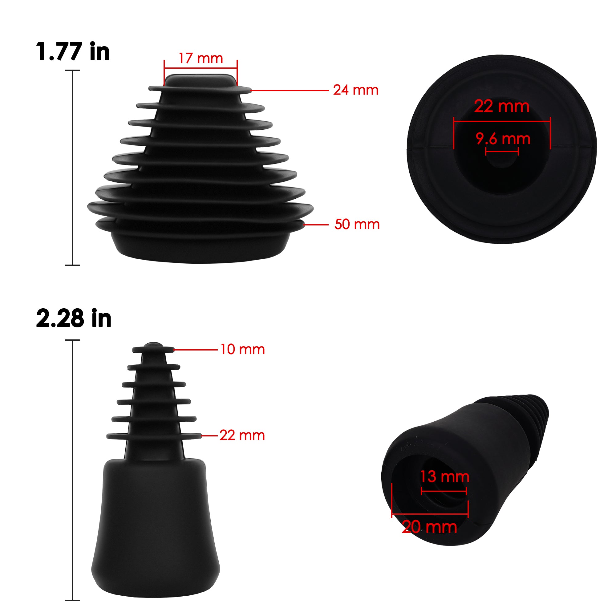 Linkidea 3 Pack Silicone Cleaning Plugs, Reusable Leak-Proof Seal Stoppers for Hookah Bottle & Tube Washing, Compatible with RooRtechs / Wookah (Black)