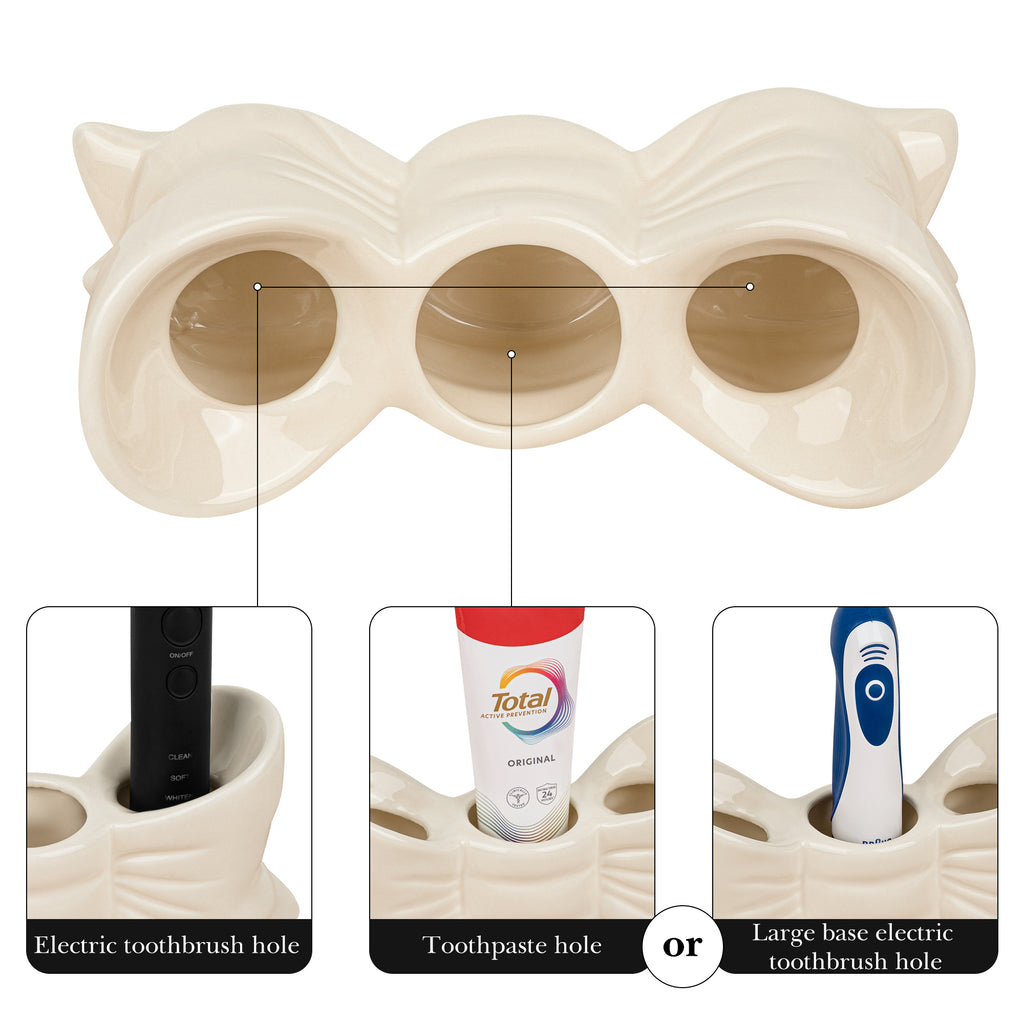 Linkidea Countertop Electric Toothbrush Holder for Bathroom, Bowtie Ceramic Vanity Organizer Stand Compatible with Oral-B iO Series, Philips Sonicare ProtectiveClean (White)