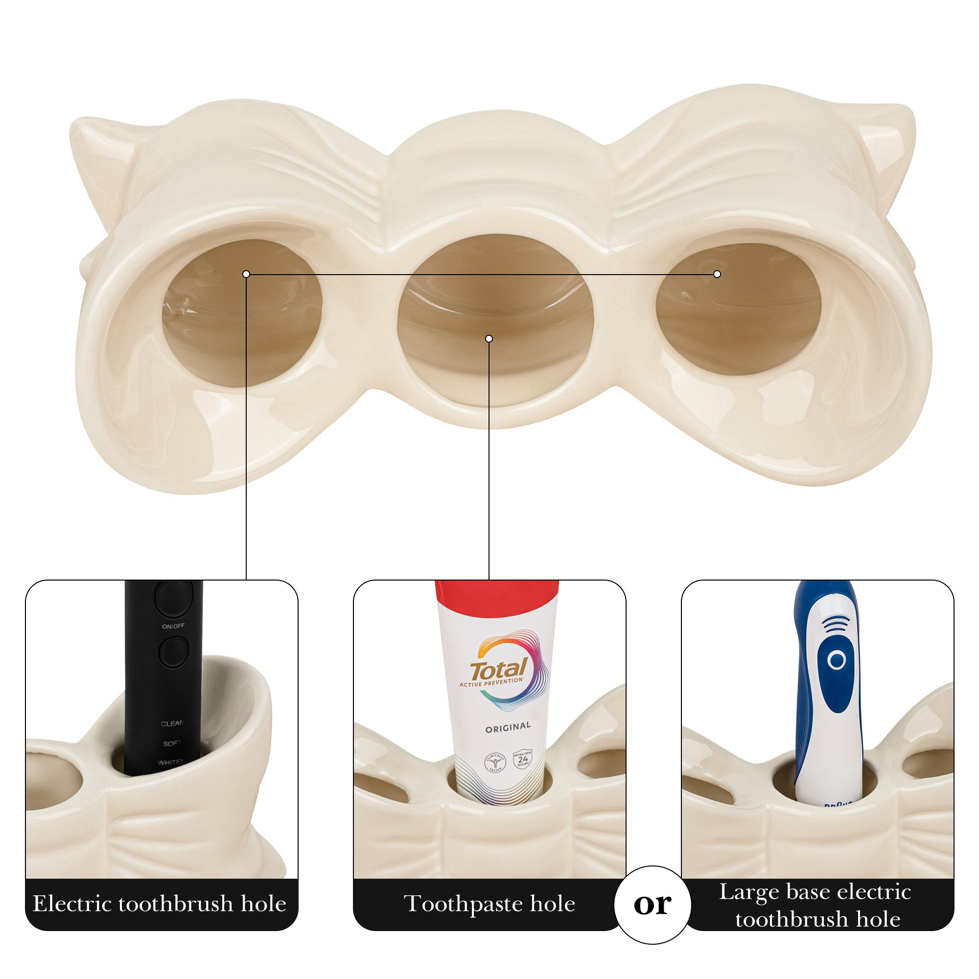 Linkidea Countertop Electric Toothbrush Holder for Bathroom, Bowtie Ceramic Vanity Organizer Stand Compatible with Oral-B iO Series, Philips Sonicare ProtectiveClean (White)